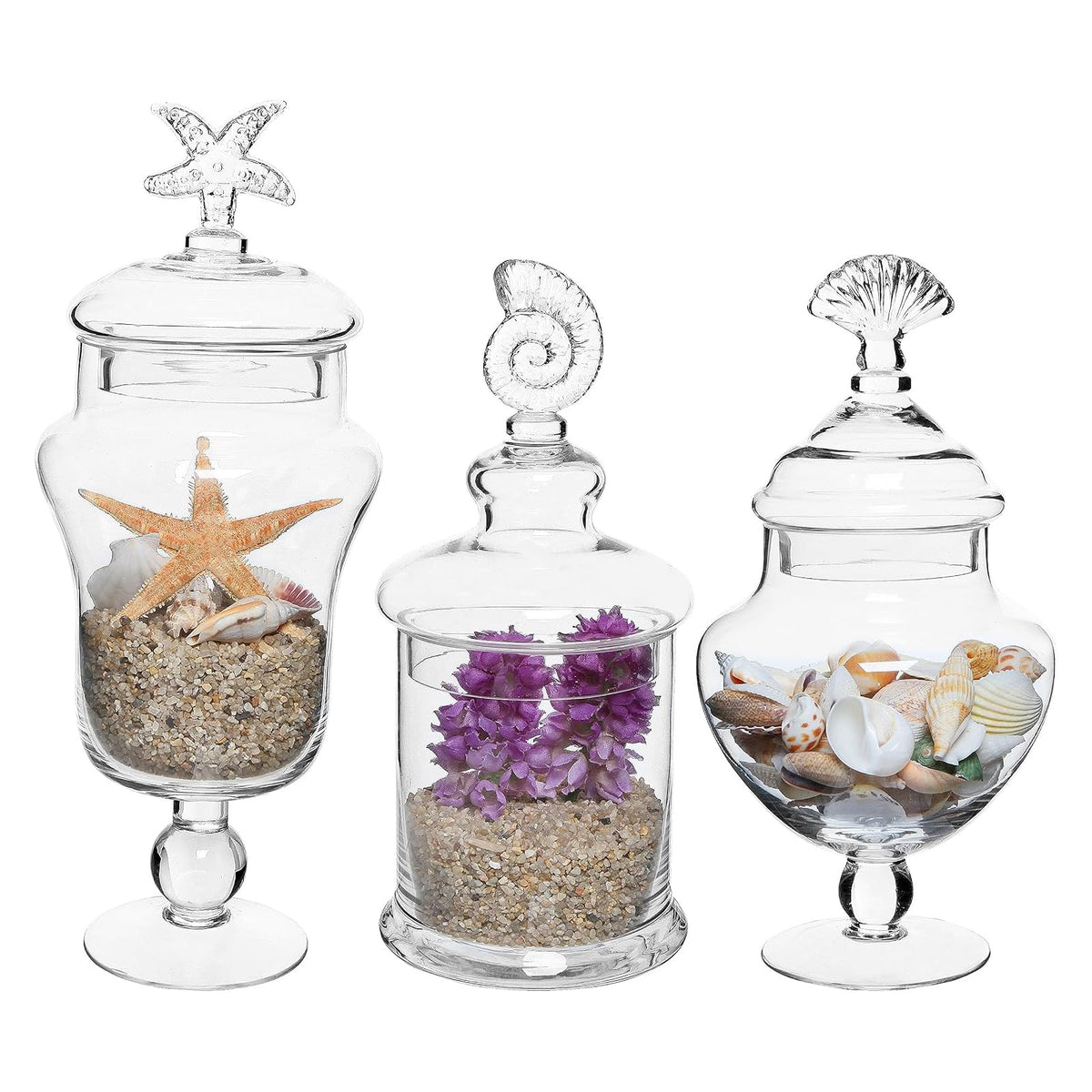 MyGift Clear Glass Apothecary Jars with Lid, Set of 3