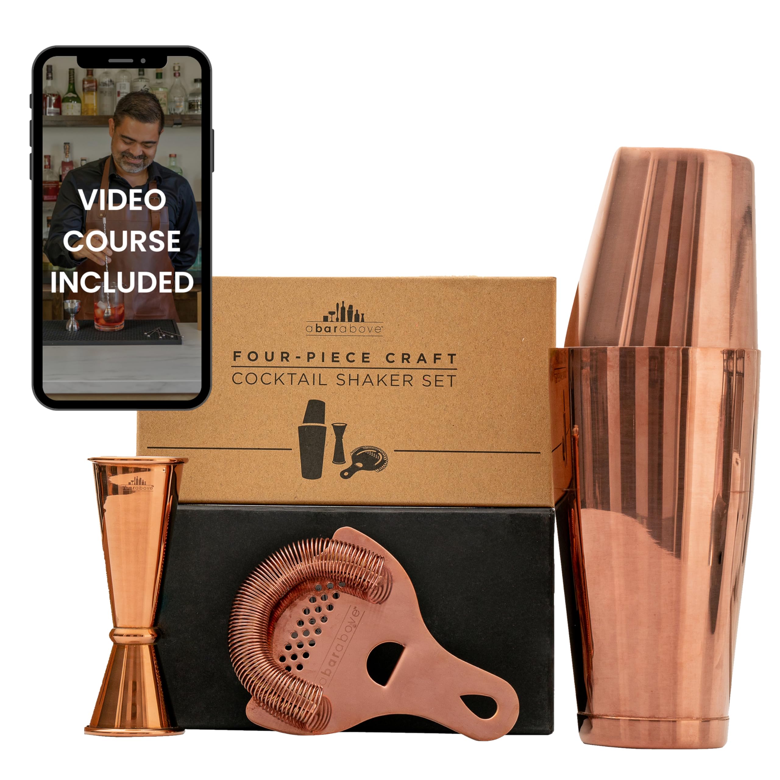 A Bar Above 4 Piece Cocktail Shaker Set with Cocktail Course Included