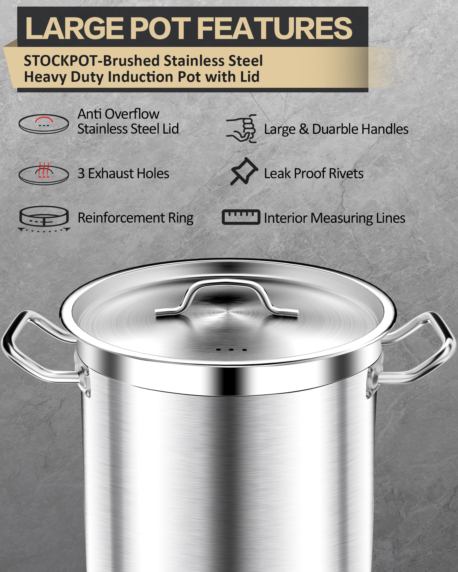STOCKPOT 75 Quart Commercial Stock Pot with Lid – Restaurant-Grade Stainless Steel Soup Pot, Triple-Layer Even Heat Base, Steam Vent Lid, Induction Ready – Lobster Boils, Catering, Bulk Cooking