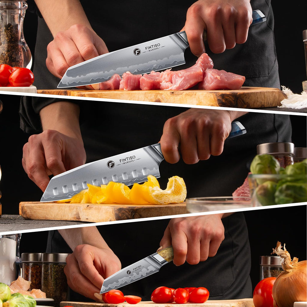 FINTISO 3PCS Japanese Knife Set, S35VN Powder Steel Core Chef Knives