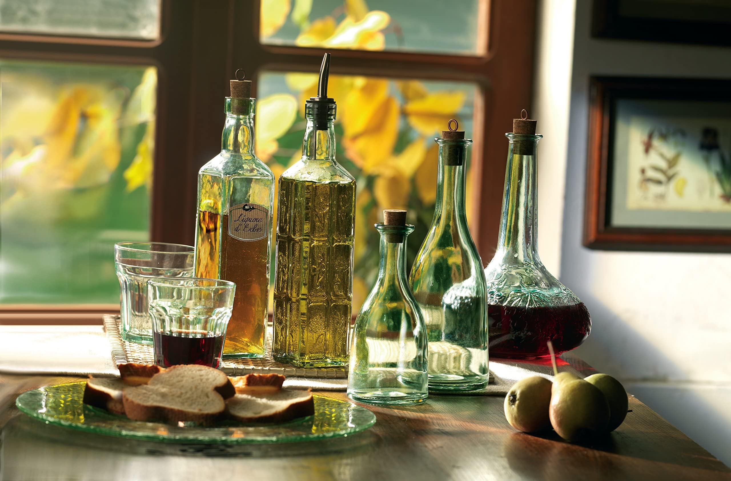 Bormioli Rocco Country Home Fiesole Bottles - Set of 2, 24 oz Decorative Glass Containers with Stopper for Water, Oil & Vinegar Storage - Italian Glassware for Kitchen & Dining