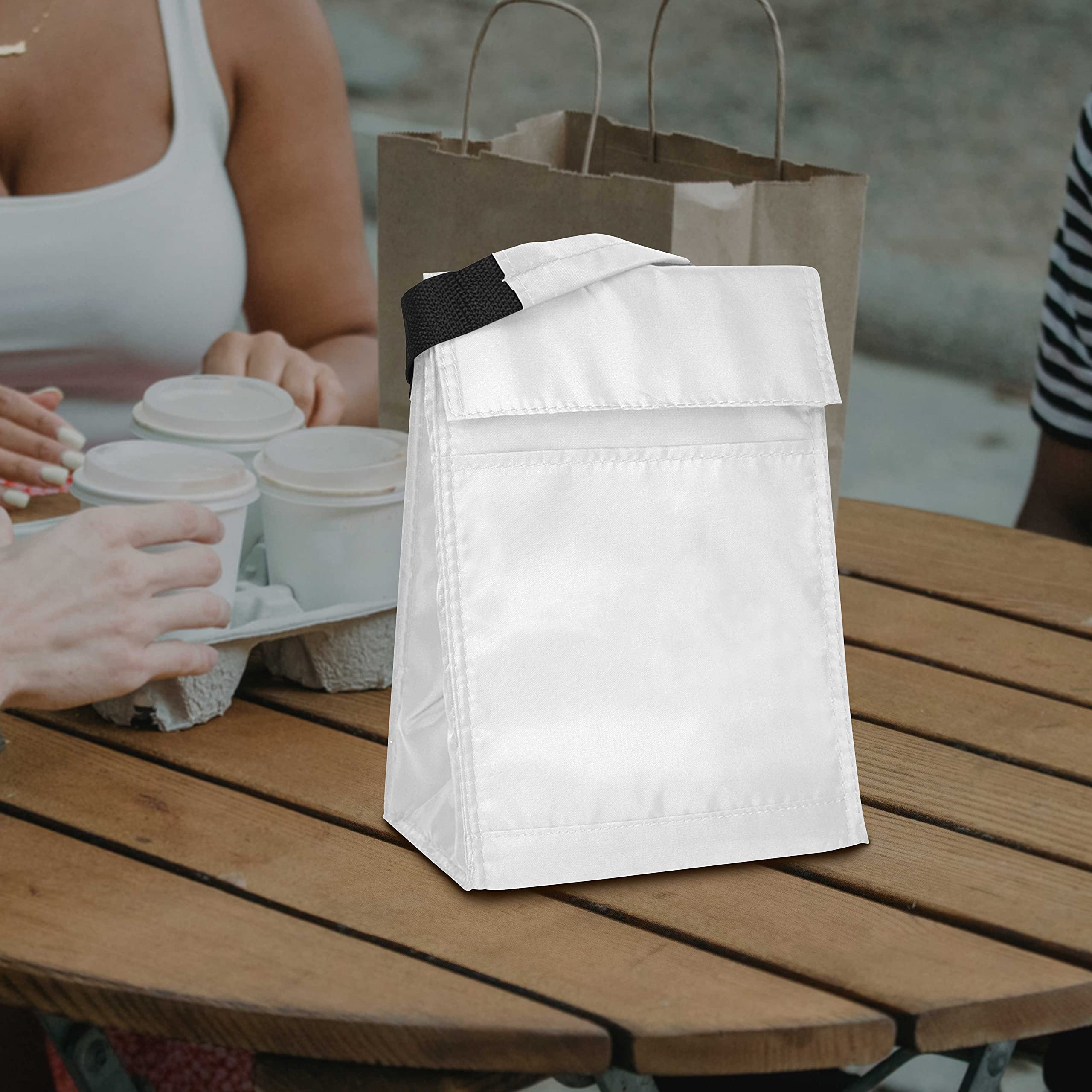 DISCOUNT PROMOS 10 Hook and Loop Insulated Lunch Bags Set - Polyester, Durable, Vibrant, Reusable - White
