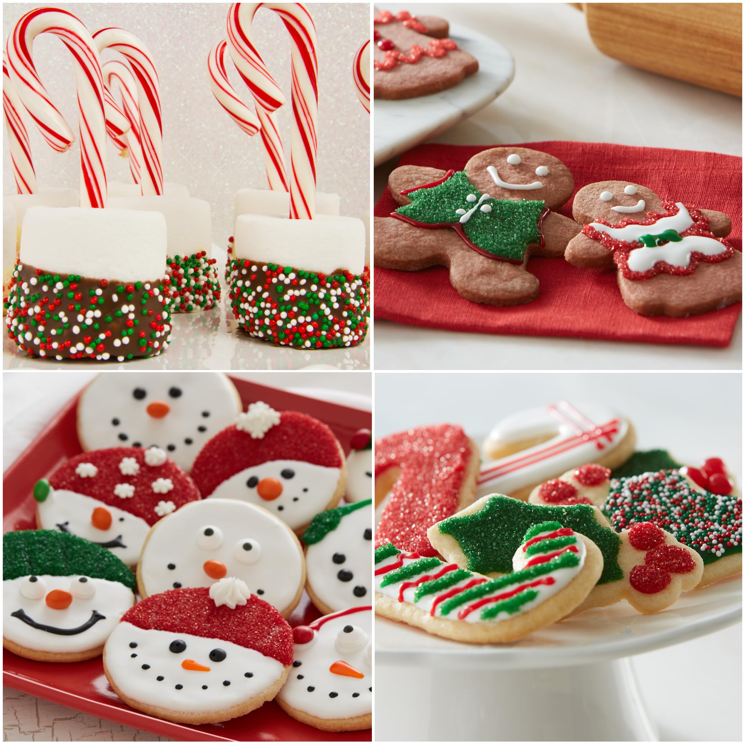 Cake Mate Christmas Cookie Decorating Kit – Red & Green Decorating Sugar (2.25 oz), White, Red & Green Cookie Icing Pouches (7 oz), Jingle Mix Non Pareil (2.1 oz) – Holiday, Cake, Cupcake & Dessert