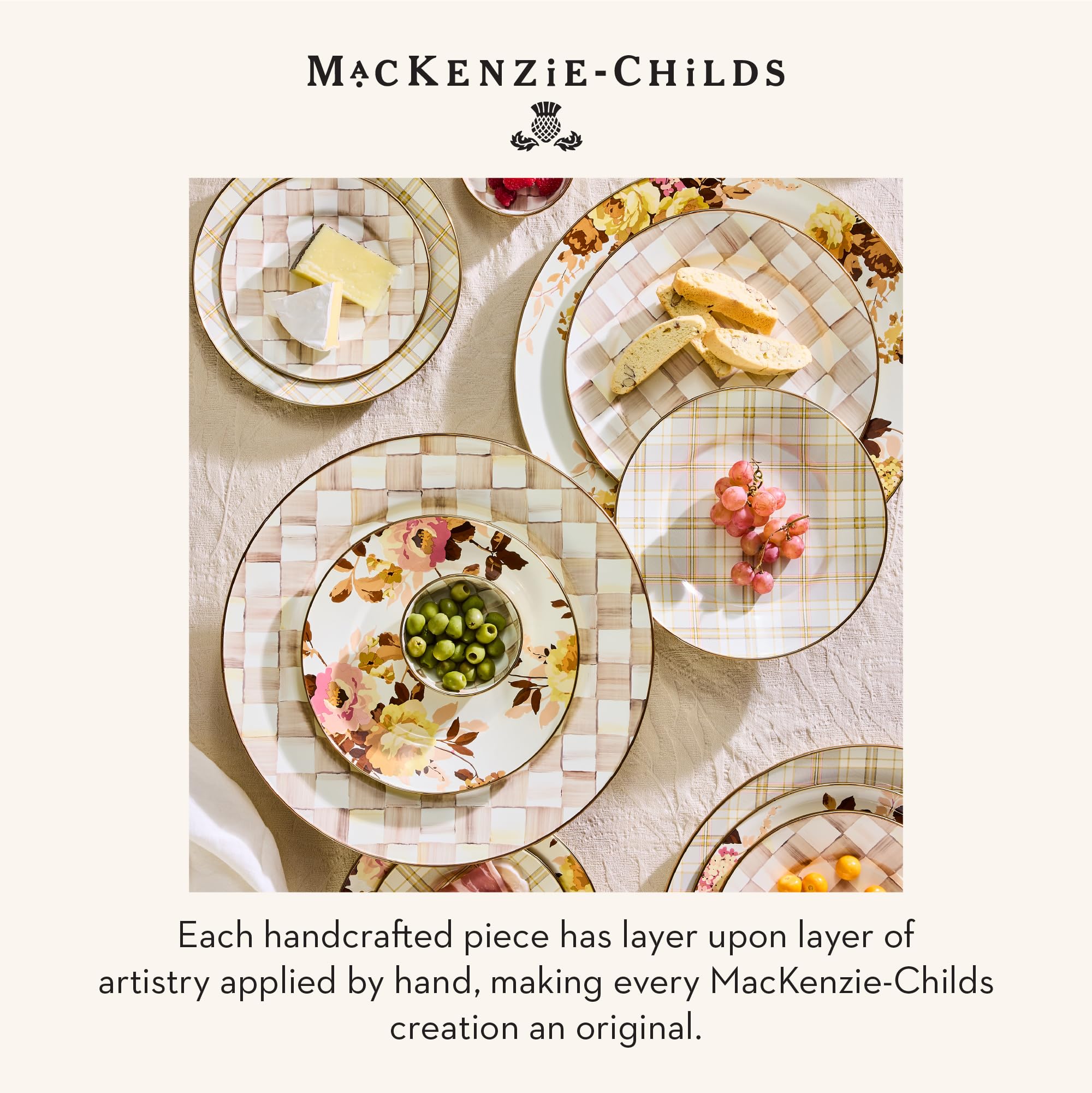 MACKENZIE-CHILDS Enamel Charger Plate, Brown-and-White Mocha Check