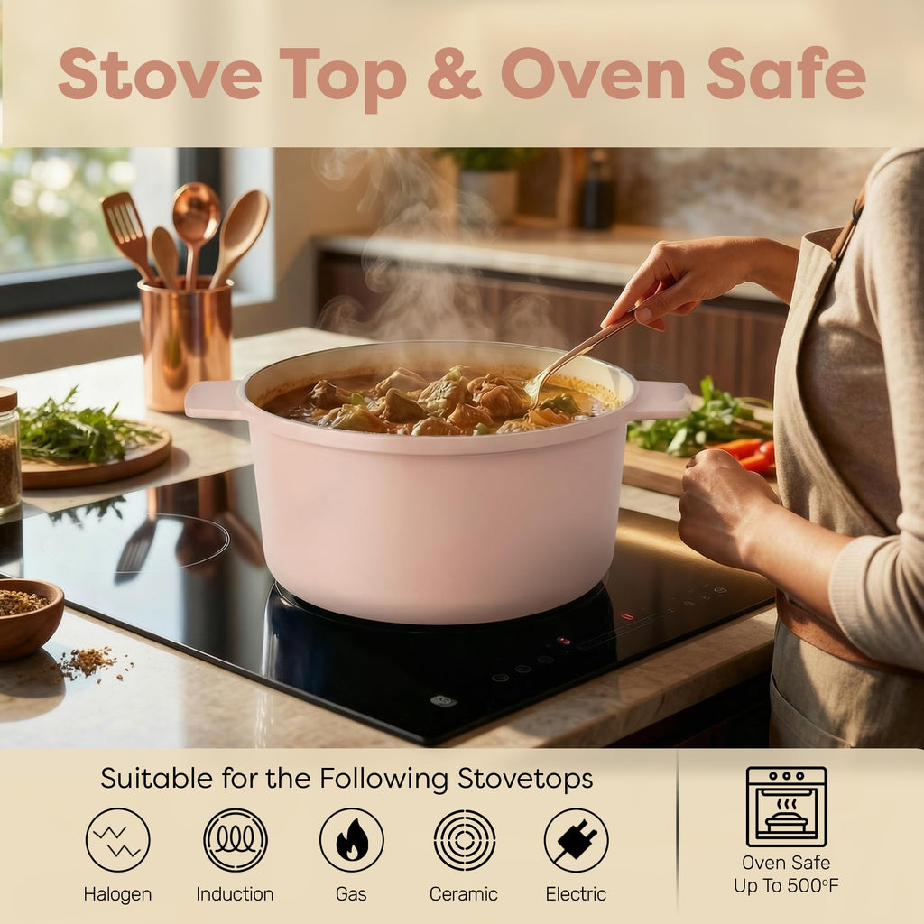 Gotham Steel 5 Qt Dutch Oven Pot with Lid, Nonstick Ceramic Dutch Oven Stock Pot, 10 in 1 Cooking Pot & Dutch Oven for Bread Baking, Lightweight, Oven & Dishwasher Safe – Pink
