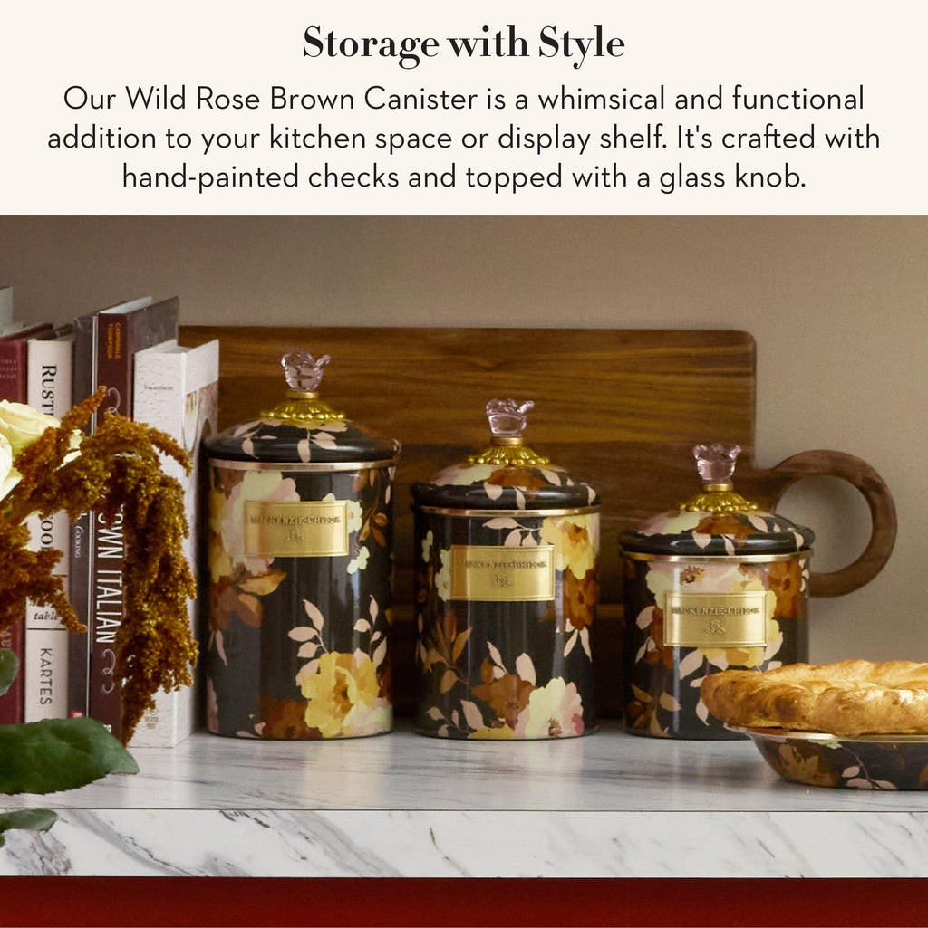 MACKENZIE-CHILDS Enamel Canister, Small, Wild Rose Brown