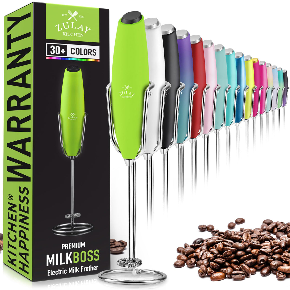 Zulay Kitchen Milk Frother Wand – High-Speed Handheld Frother with Upgraded Stand – Electric Foam Maker with Stainless Steel Whisk