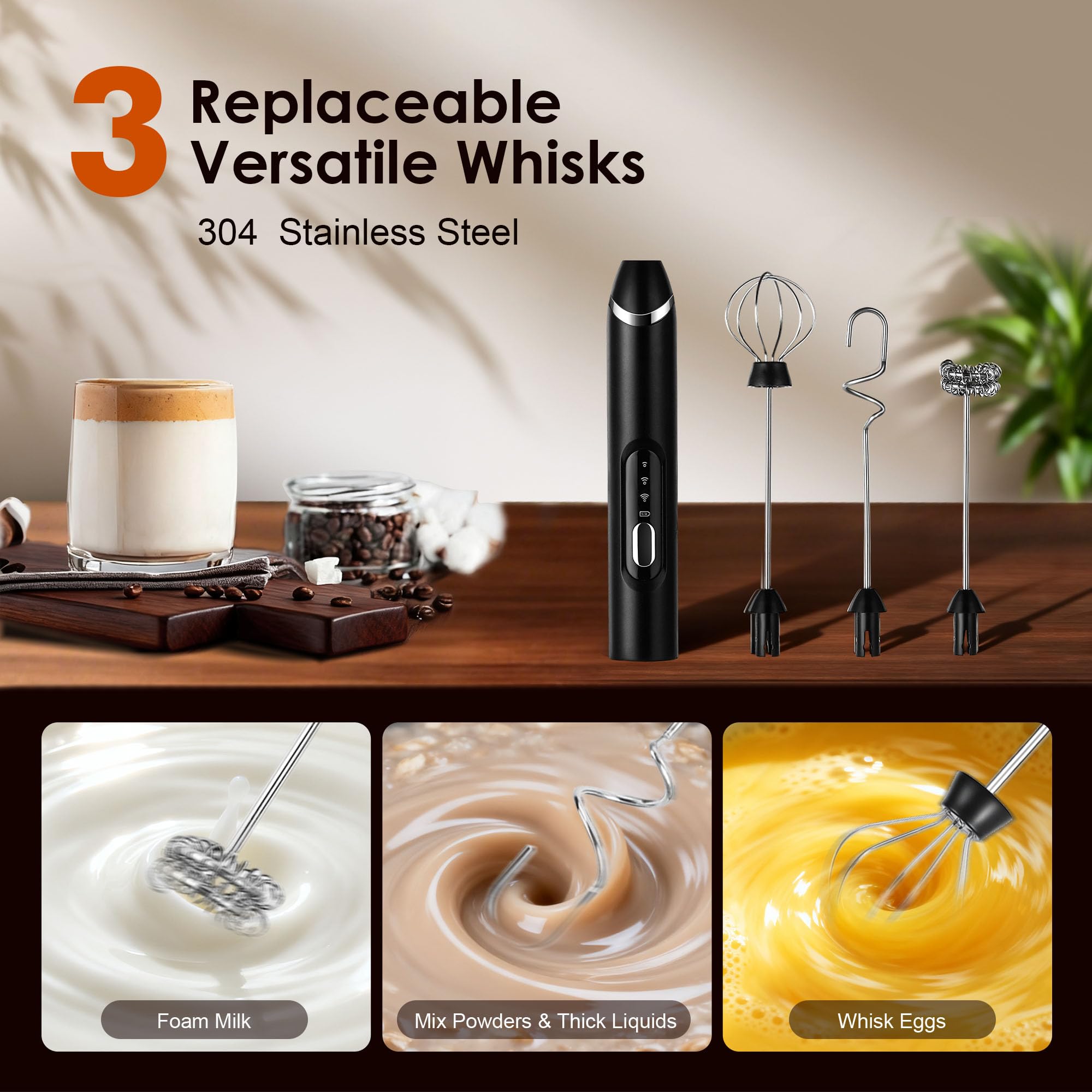 ToWinSom Rechargeable Milk Frother with Stand,Coffee Frother,Drink Mixer
