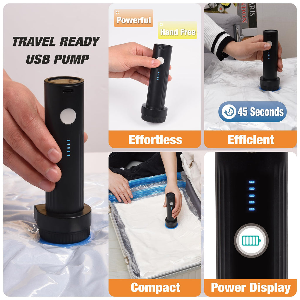 Travel Vacuum Storage Bags with Rechargeable USB Air Pump, Space Saver Vacuum Seal Bags for Luggage, Sealer Compression for Clothes, Comforters, Blankets, Bedding, 25 Combo