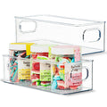 Plastic Food Storage Clear Container 2 Pack Bin with Handles for Organizing Kitchen, Pantry, Refrigerator, Freezer, Pantry, Cabinet, Closet, Bathroom. Stackable 10”x4”x3”