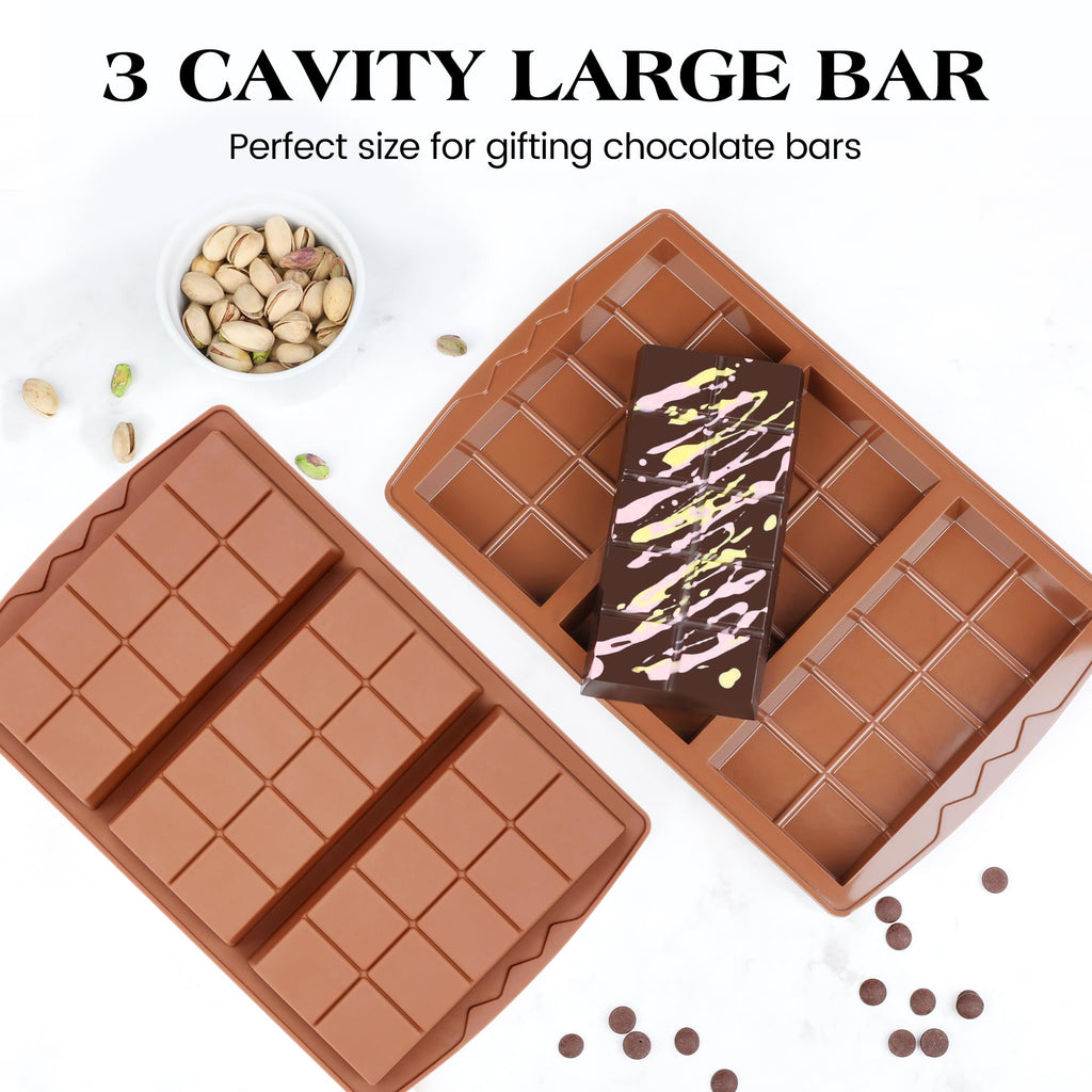 KASHME 1 Pc Chocolate Bar Mold Deep Large Chocolate Molds Silicone Break Apart Thick Silicone Molds for Candy Bar, With 100 Pcs Bags and 1 Pc Scraper Set (10 Snap）