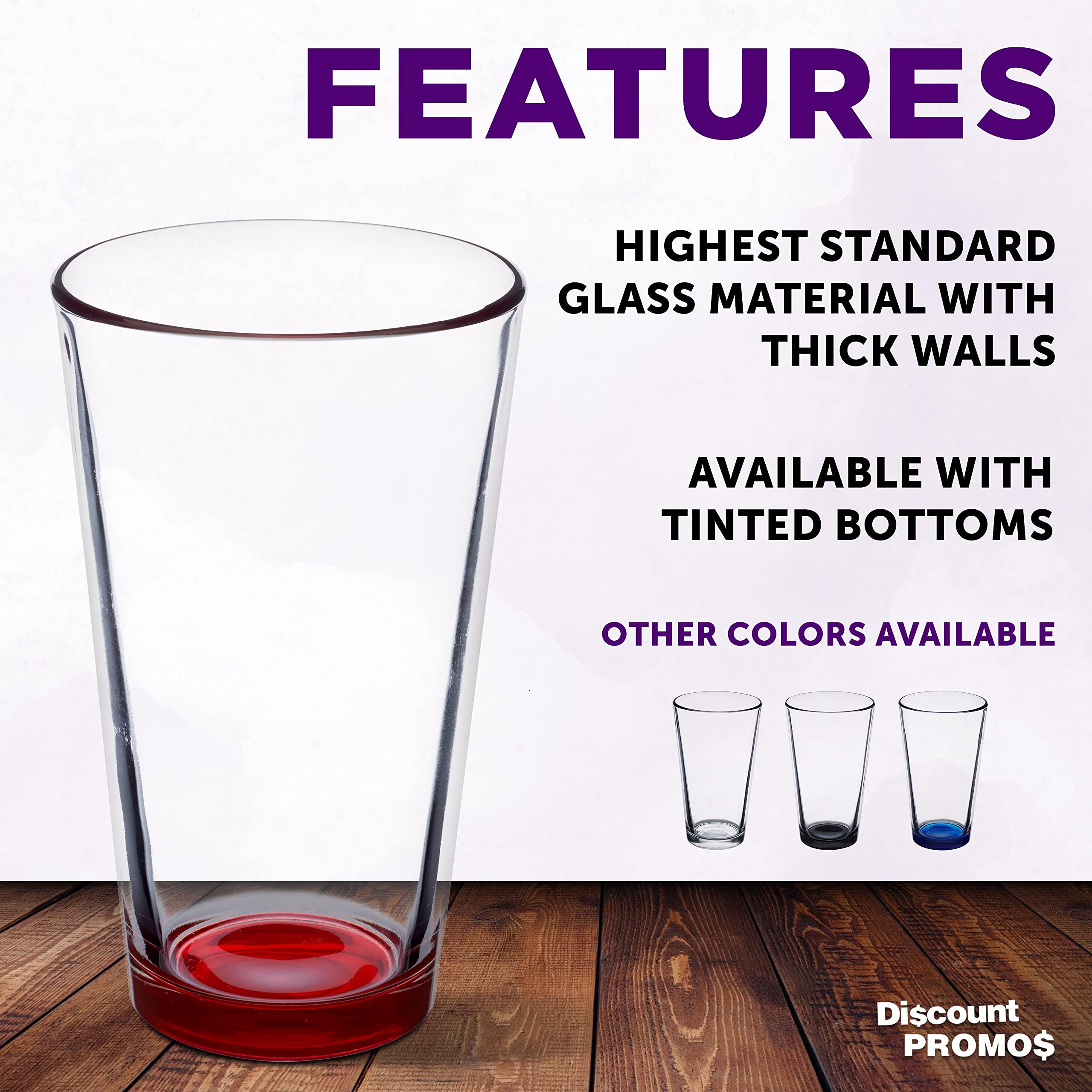 Libbey Pint Glass 16 oz. Set of 10, Bulk Pack - Beer Glasses, Heavy Duty Drinkware - Red