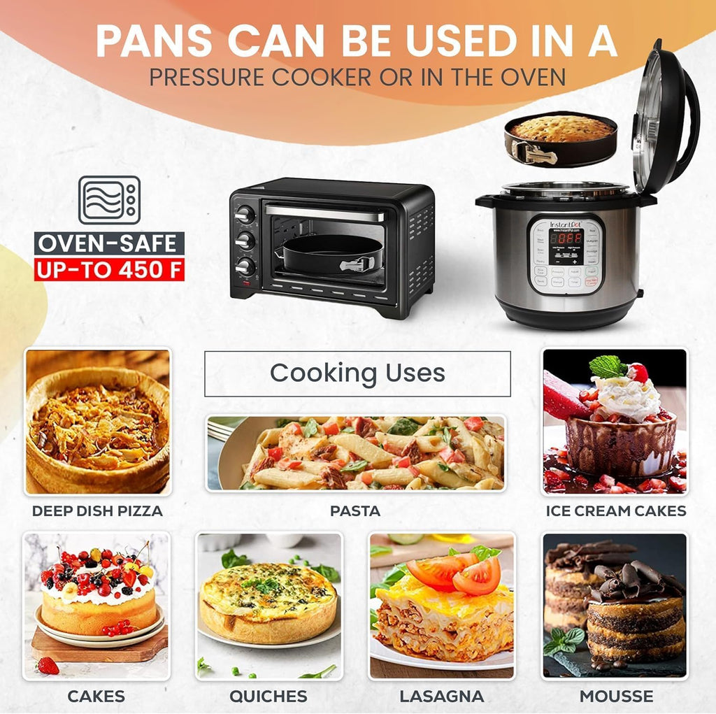 RFAQK 100pcs Cake Pan Sets for Baking + Cake Decorating Supplies: 3 Non-Stick Springform Pans Set (4, 7, 9 inches), Icing Tips, Cake Leveler – Multi-functional Leak-Proof CheeseCake Pan & eBook