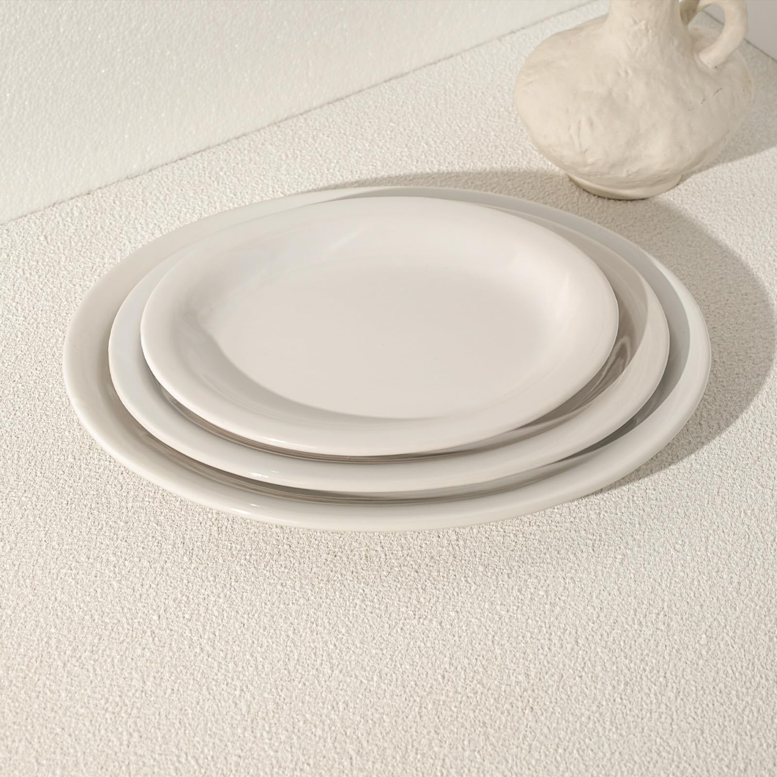IRESTAURANT PLUS Stoneware Narrow Rim Commercial Grade Dinnerware, America White, Oval Platter 9.5" x 7.25", Cae of 24