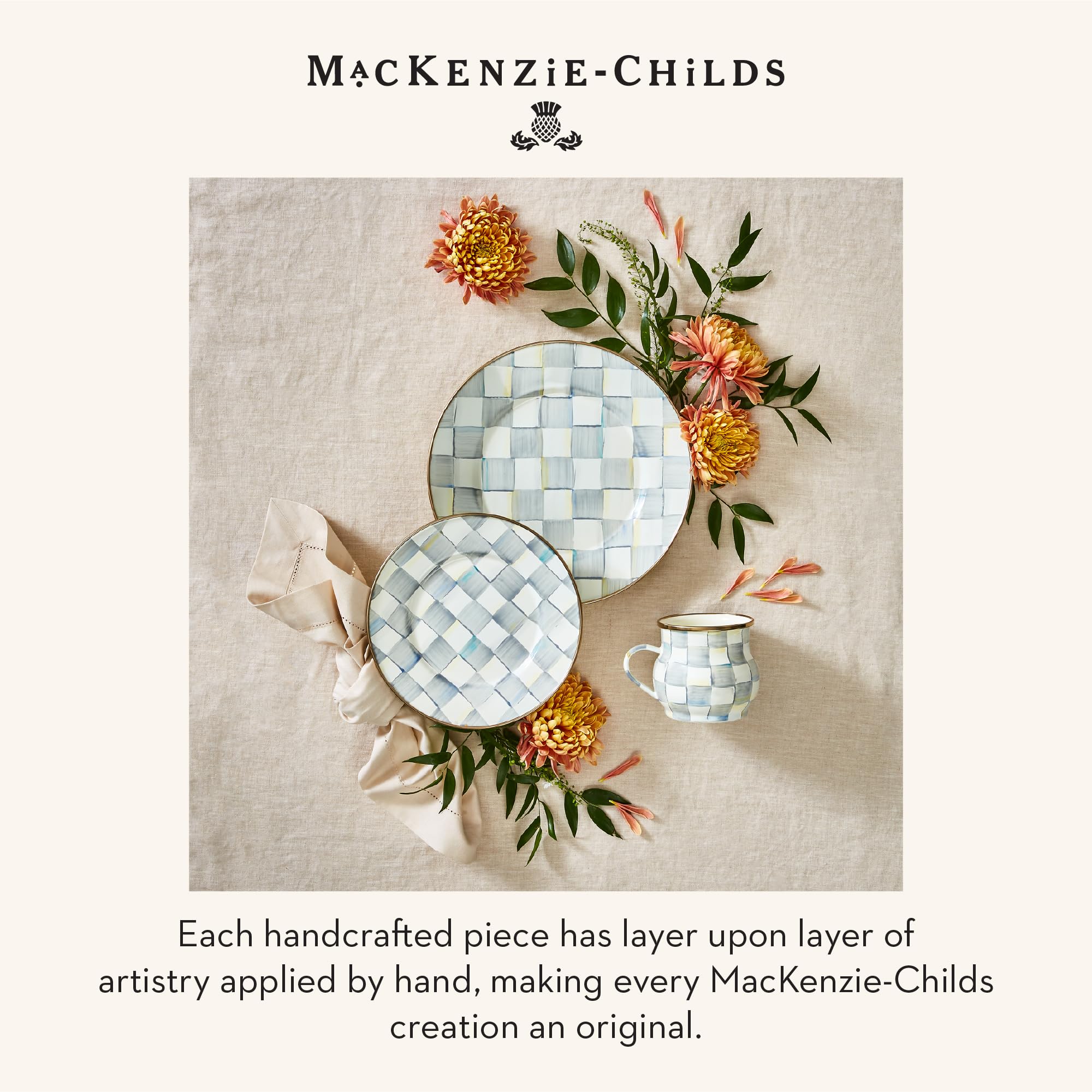 MACKENZIE-CHILDS Enamel Dinner Plate, Gray-and-White Sterling Check