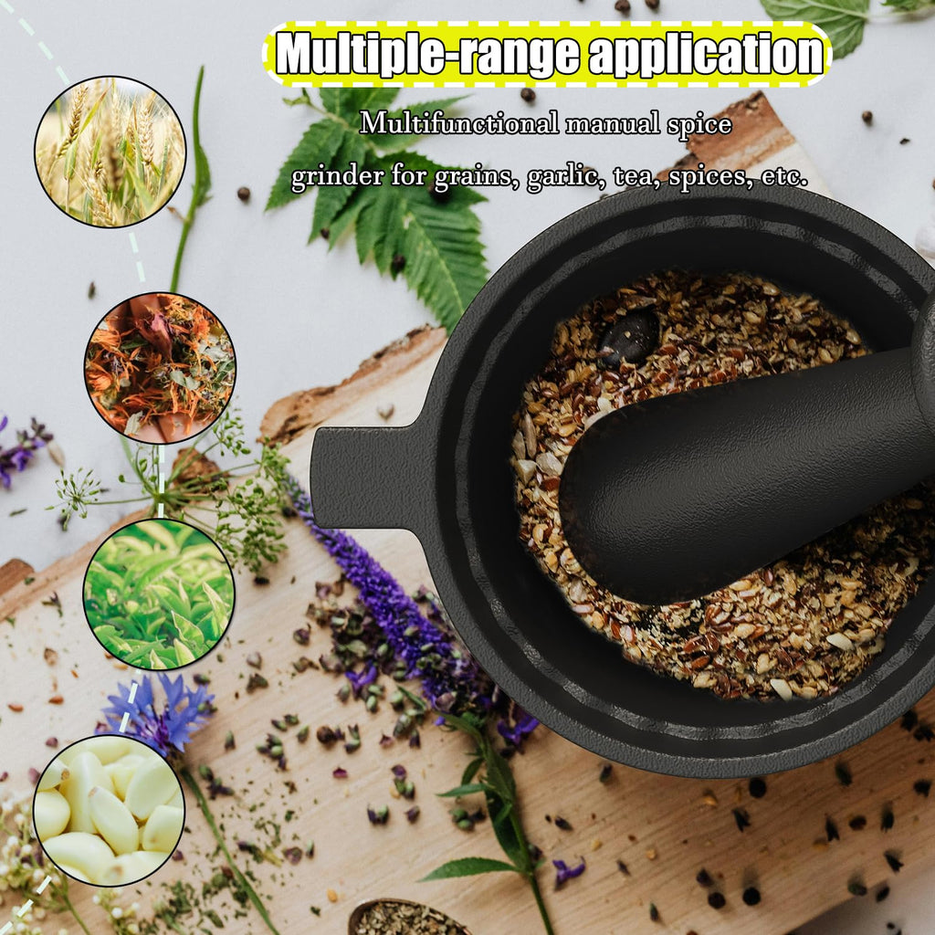 Aurionix Cast Iron Mortar and Pestle Set with Grater Plate, Brush and Spoon