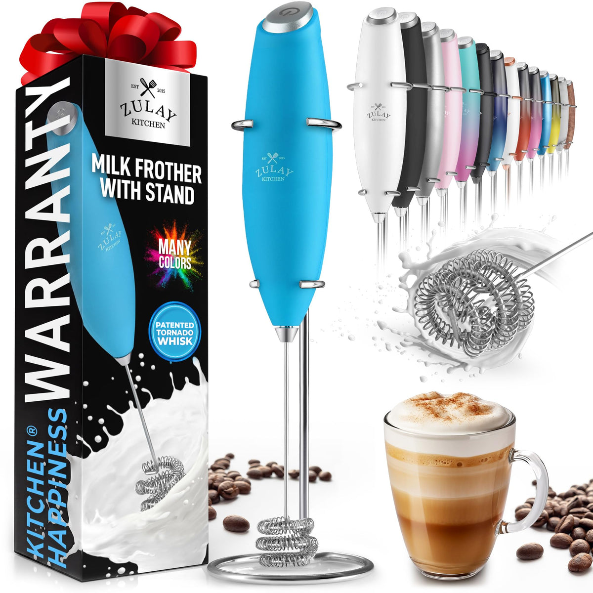 Zulay Powerful Milk Frother for Coffee with Upgraded Titanium Motor - Handheld Electric Whisk, Milk Foamer, Mini Mixer & Coffee Blender for Frappe, Latte, Matcha, No Stand - Pristine Teal