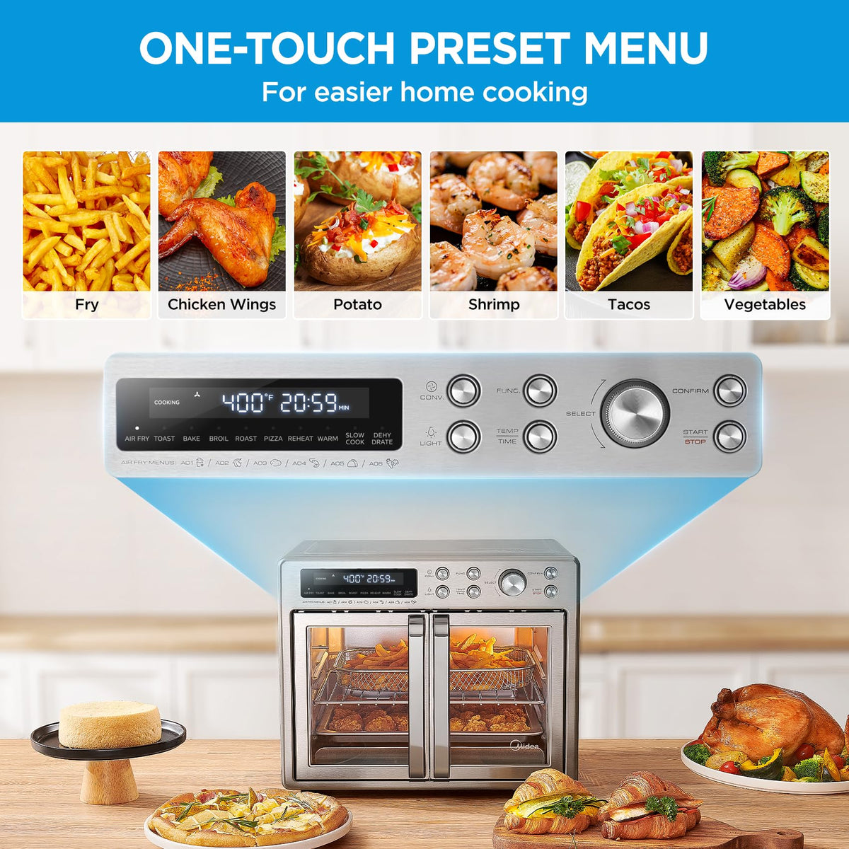 Midea Flexify Classic French Door Toaster Oven Air Fryer Combo, 26.4 QT