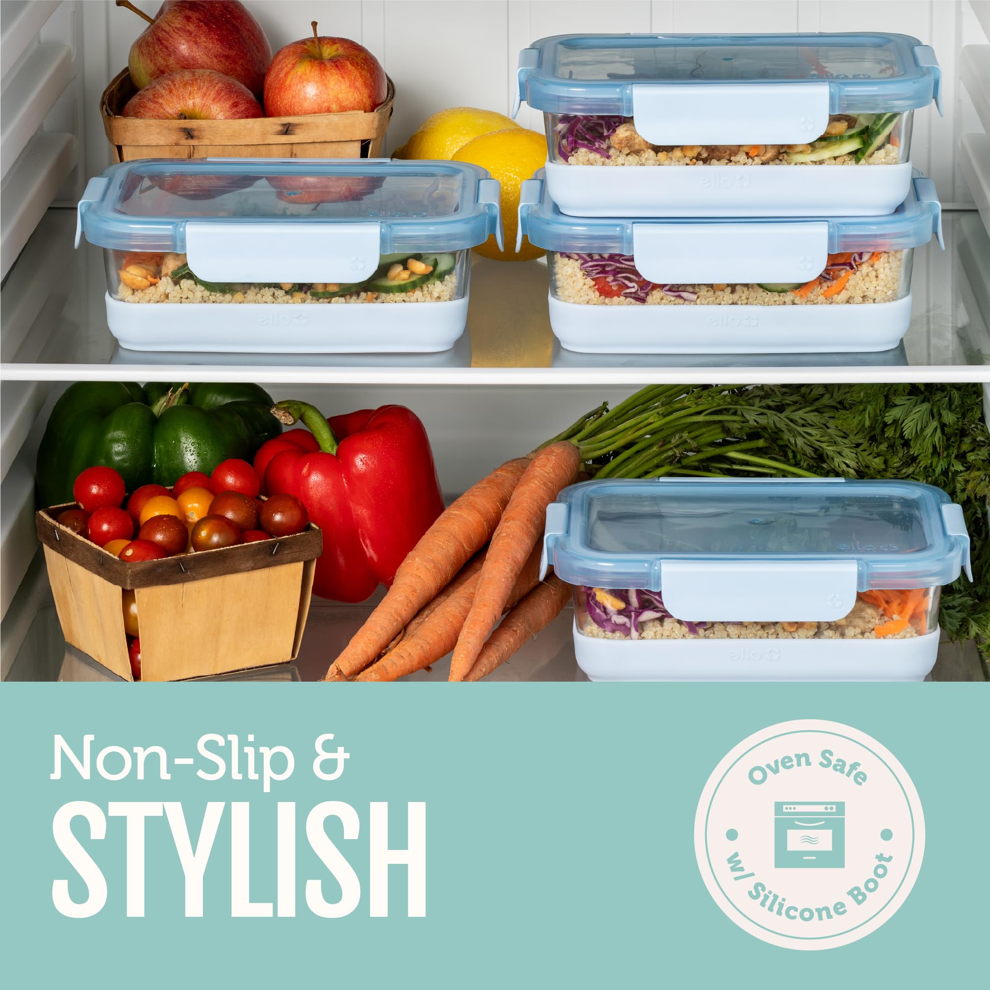 Ello Duraglass Refresh 3.4 Cup Meal Prep Containers, 10 Pc, Garden Goals