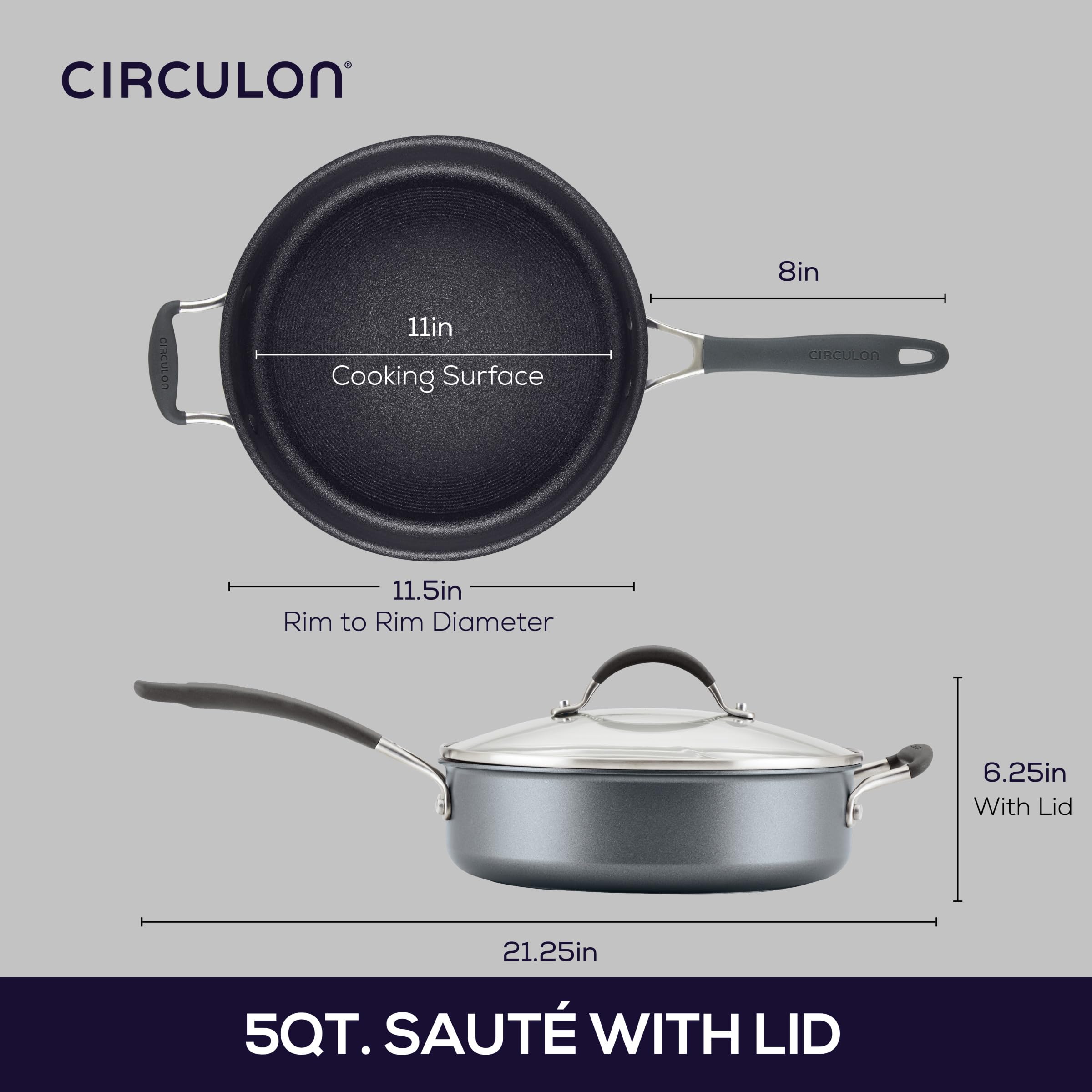 Circulon A1 Series with ScratchDefense Nonstick Induction Cookware, Large Saute Pan with Lid, Nonstick Pan, 5-Quart, Graphite