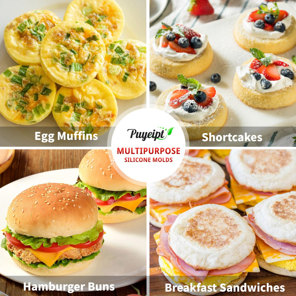 4 Inch Silicone Egg Molds for Breakfast Sandwiches, 2 Pack, 12 Cavities