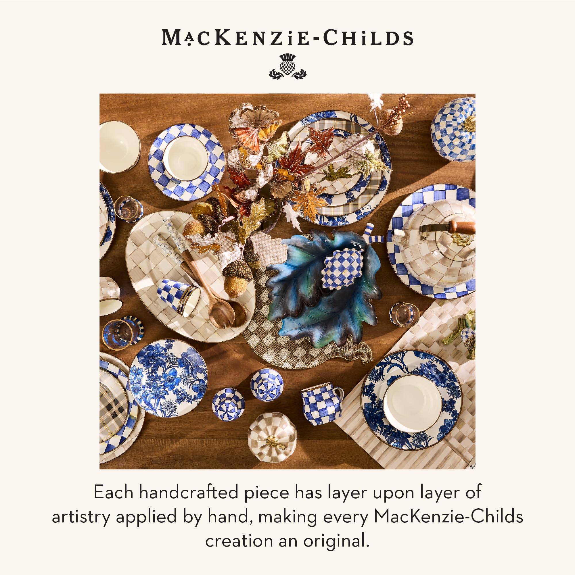 MACKENZIE-CHILDS Enamel Salad and Dessert Plate, Small Plate for a Dessert or Appetizer Dish, 8 Inches, Brown-and-White Tartan Mocha