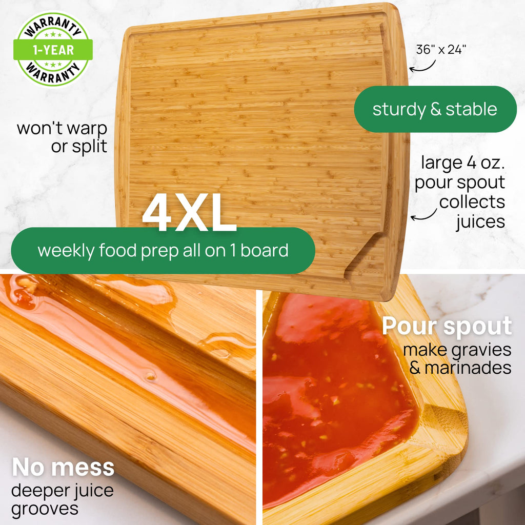 4XL Bamboo Butcher Block Cutting Board - Extra Large Cutting Boards for Kitchen 36 x 24 - Wood Countertop 24 x 36 Cutting Board - Single Tone