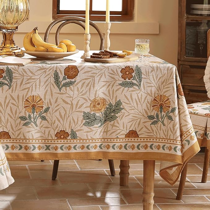 patdrea Designer French Vintage Long Rectangular Tablecloth,Yellow Floral Pattern Anti-Wrinkle Table Cloth,Dacorative Cover for Kitchen Dining Parties,Christmas,Thanksgiving,63"x94"-Cornflowers