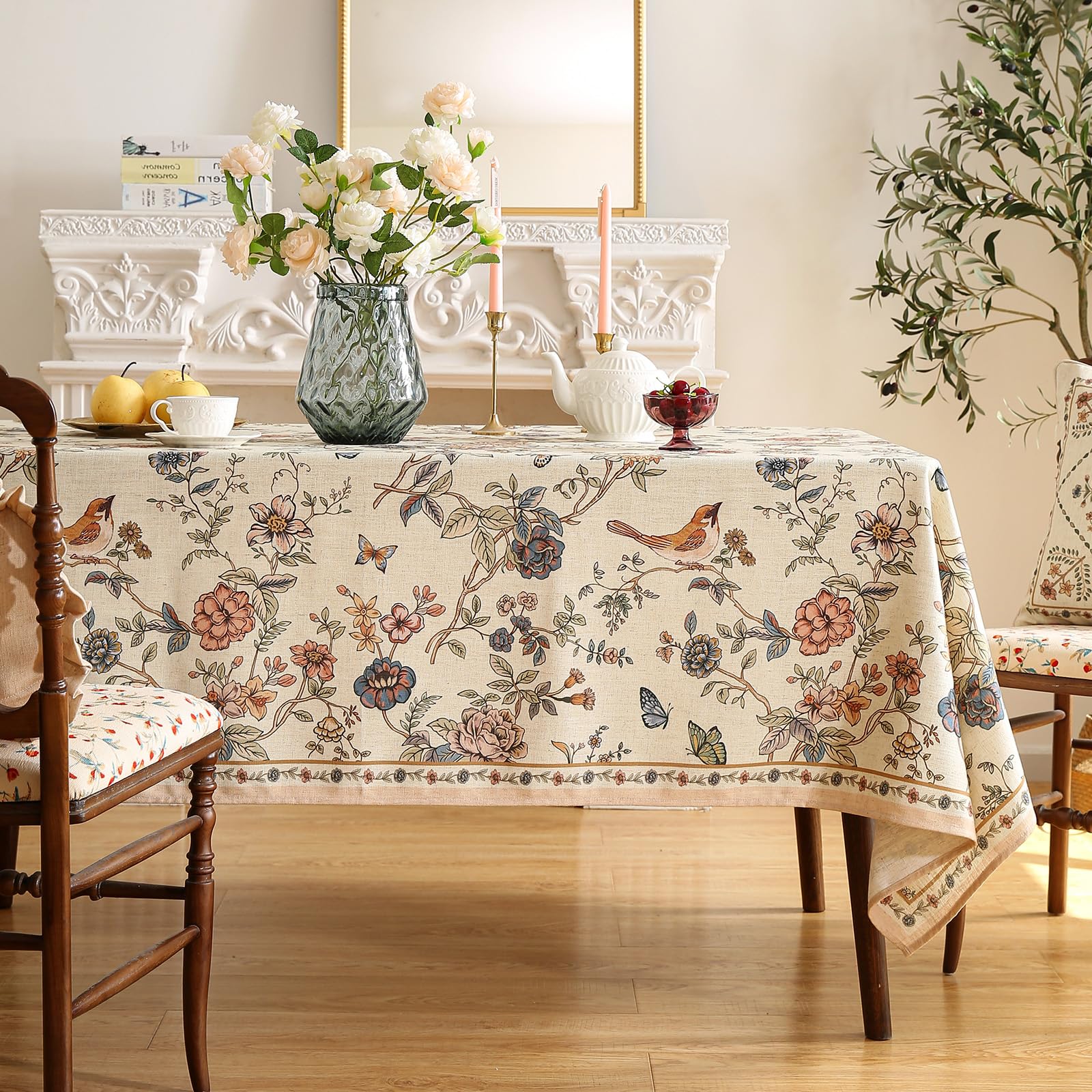ISAENNE Designer French Linen Rectangular Tablecloth,102"x63"-Cornucopia