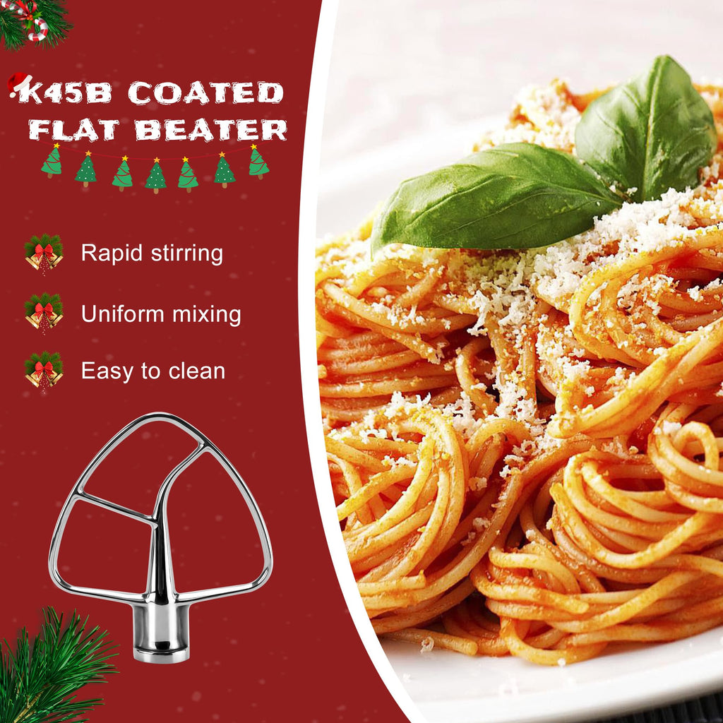 Stainless Steel Kitchen Mixer Accessories K45DH Coated Dough Hook&Kitchen Mixer Attachments K45b Coated Flat Beater&K45WW Wire Whip Compatible for 4.5 QT Tilt-Head Stand Mixer-MIFLUS