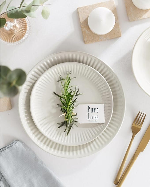 16 Piece Stoneware Dinnerware Set for 4, Handmade Plates and Bowls Set