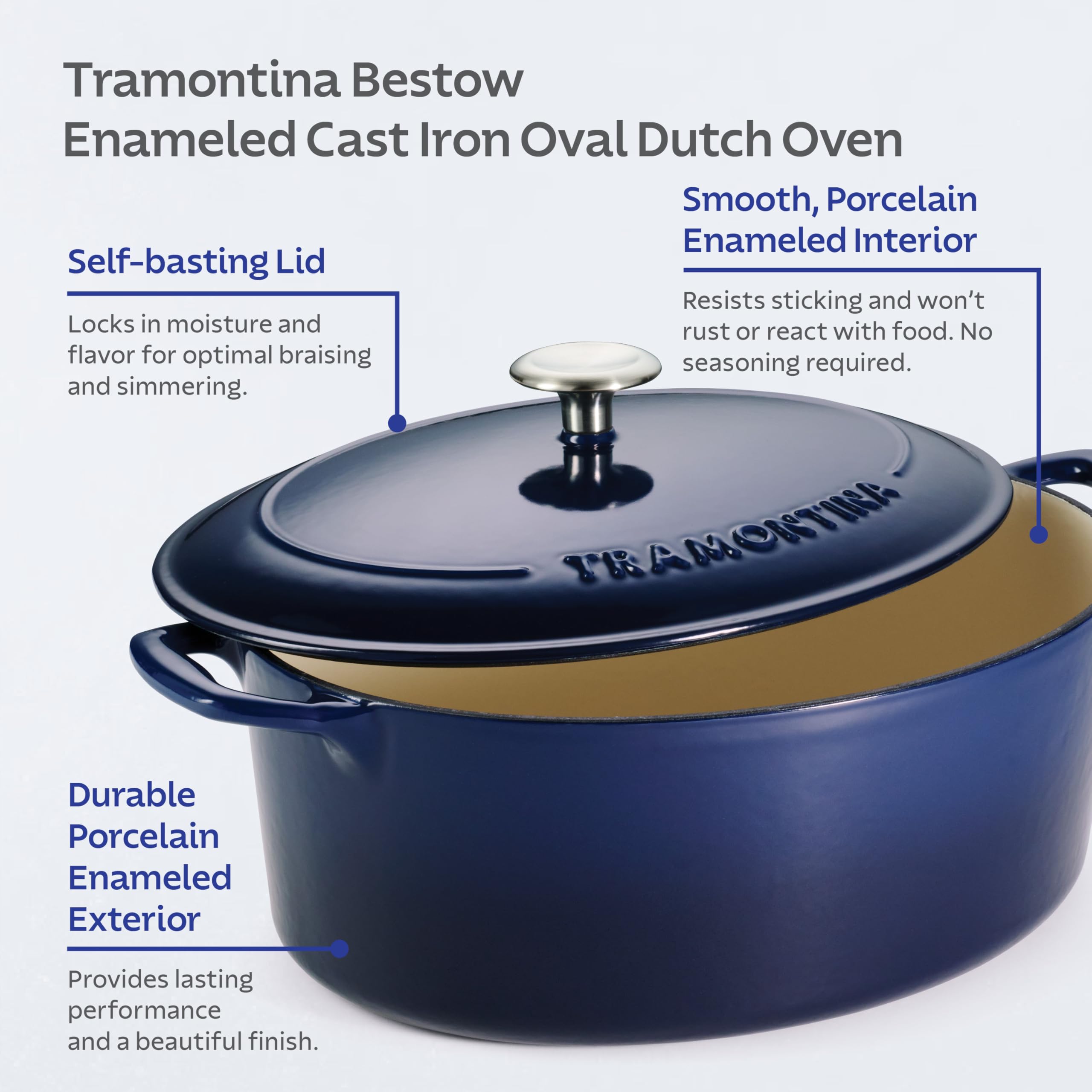 Tramontina Bestow Enameled Cast Iron 7-Qt Oval Dutch Oven Pot with Lid