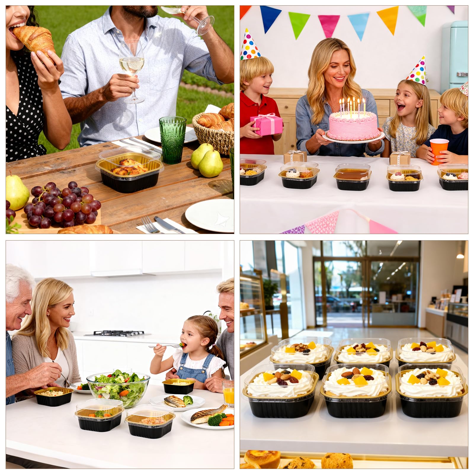 FORBFAN 150 Pack 10 oz Mini Cake Pans with Lids & Spoons, Pink Foil Square Dessert Cups, Disposable Baking Tins for Party, Catering, Gifting & Small Bakery