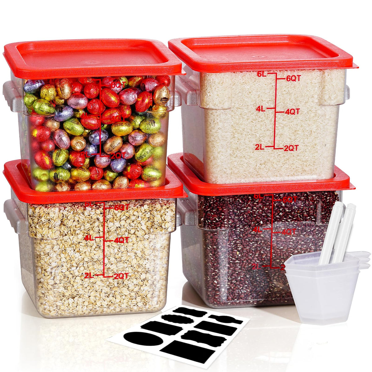 SVKLHY 4QT 4PCS NSF Commercial Clear Food Storage Containers with Lids(RED)