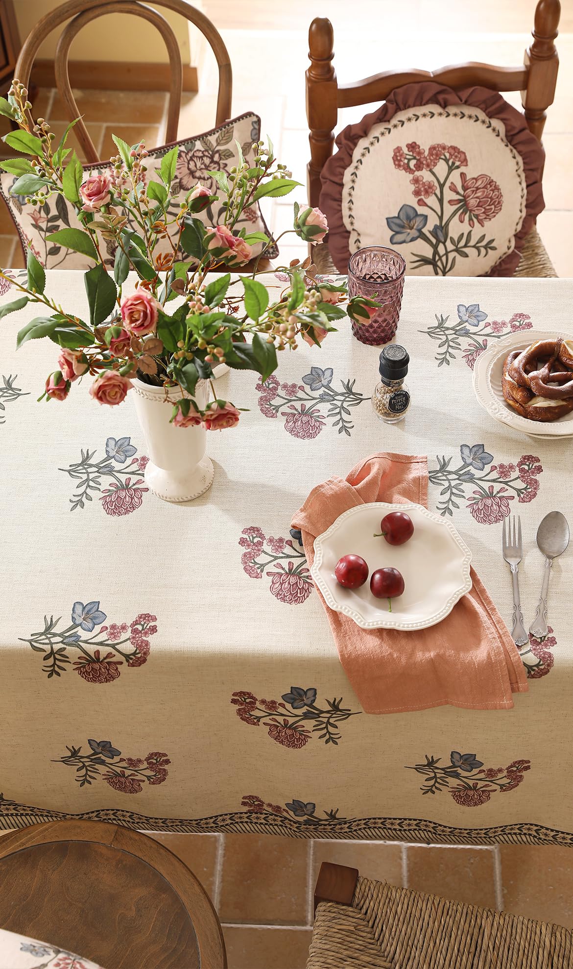 ISAENNE Designer French Linen Square Tablecloth,67"x67"-Helena E