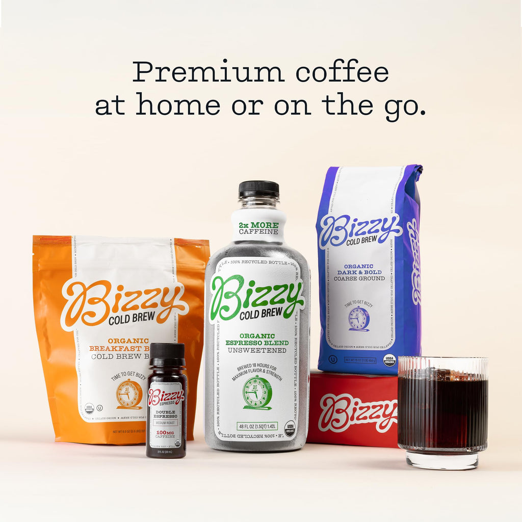 Bizzy Organic Cold Brew Coffee, Espresso Blend, Brew Bags, 4 ct