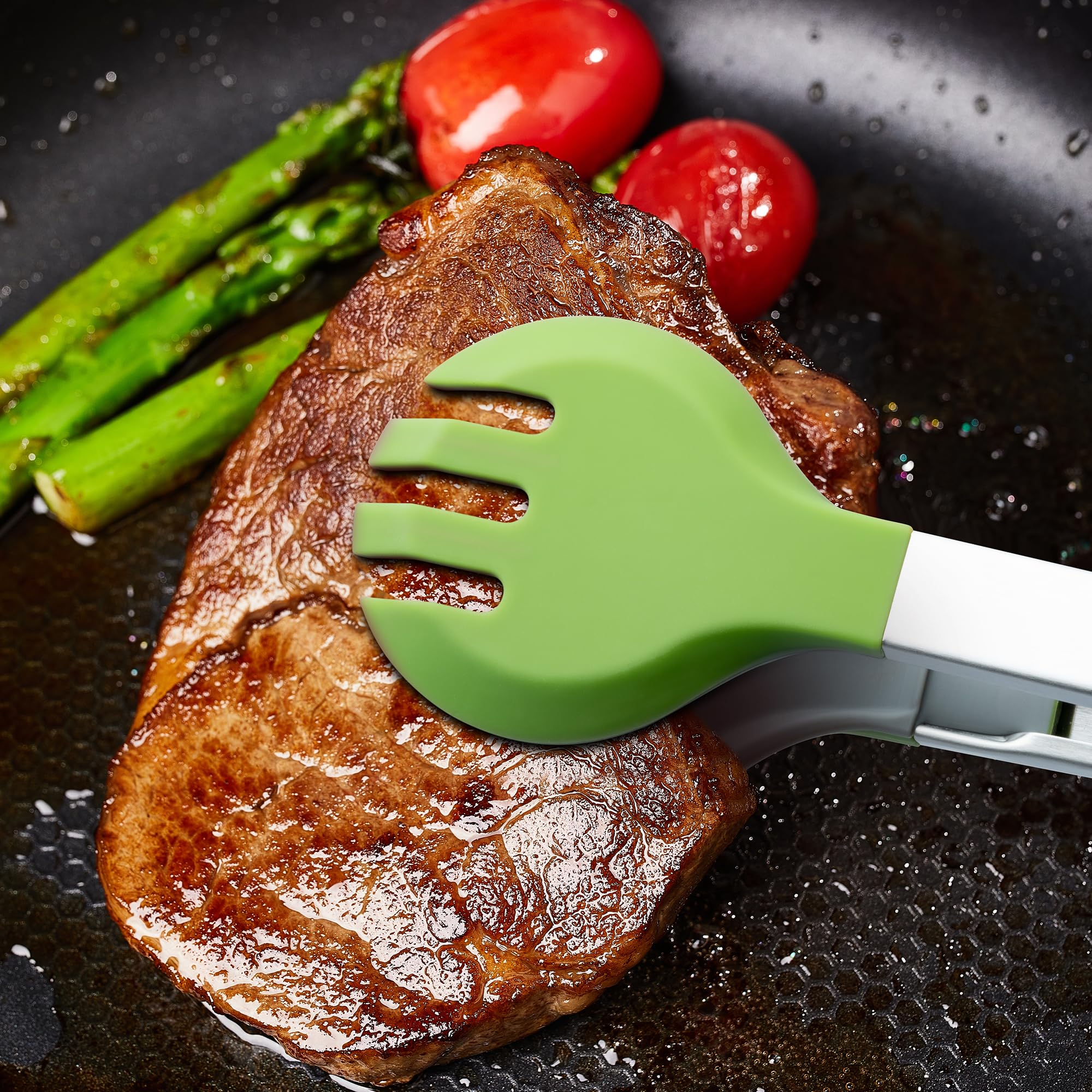 12 Inch Cooking Tongs, Stainless Steel Kitchen Tongs with Silicone Tips