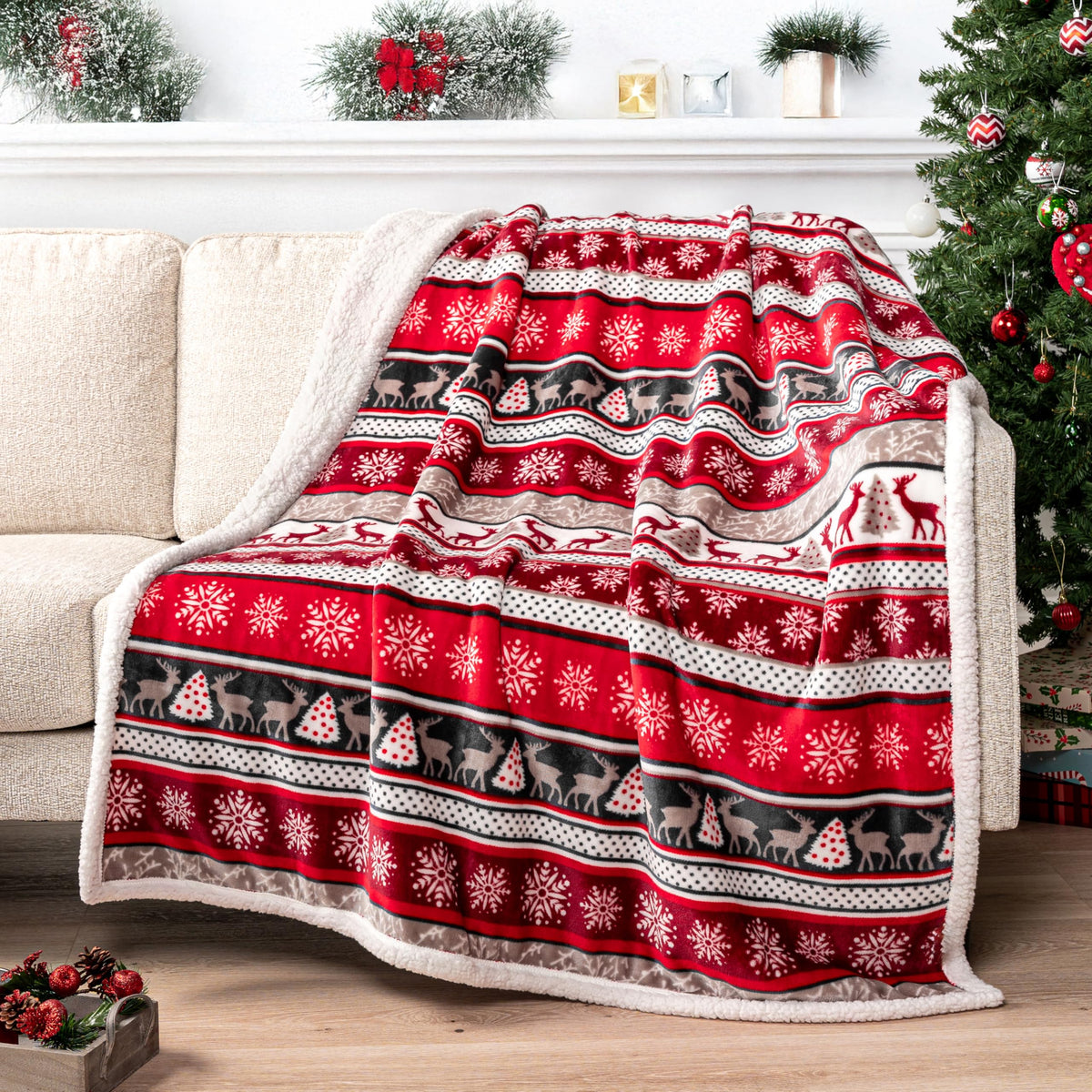 PAVILIA Twin Plaid Sherpa Throw Blanket for Couch Sofa Bed, Navy, 60x80