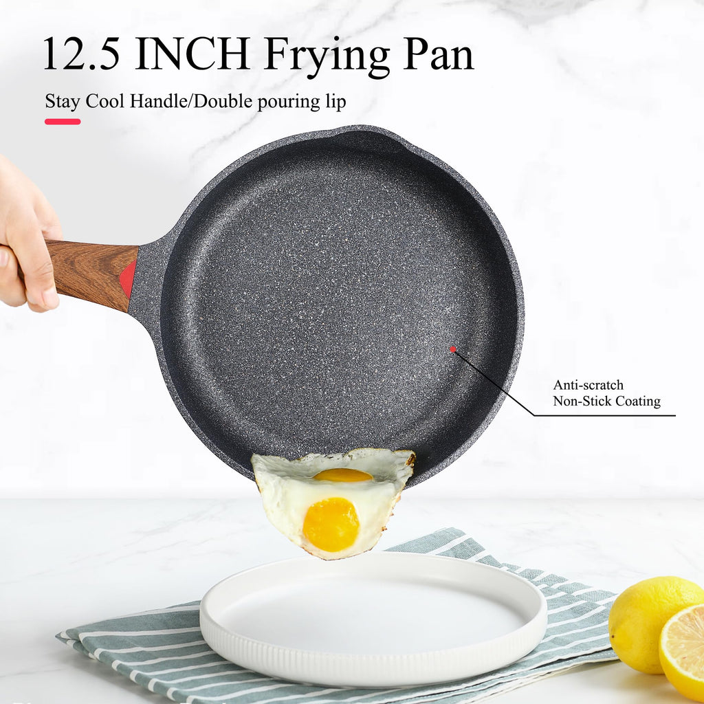 Vinchef 12.5" Non Stick Frying Pans, Skillet with Lid Used for All Stoves, Induction Non Toxic Cookware, Cooking Pans Nonstick Capable of Kitchen