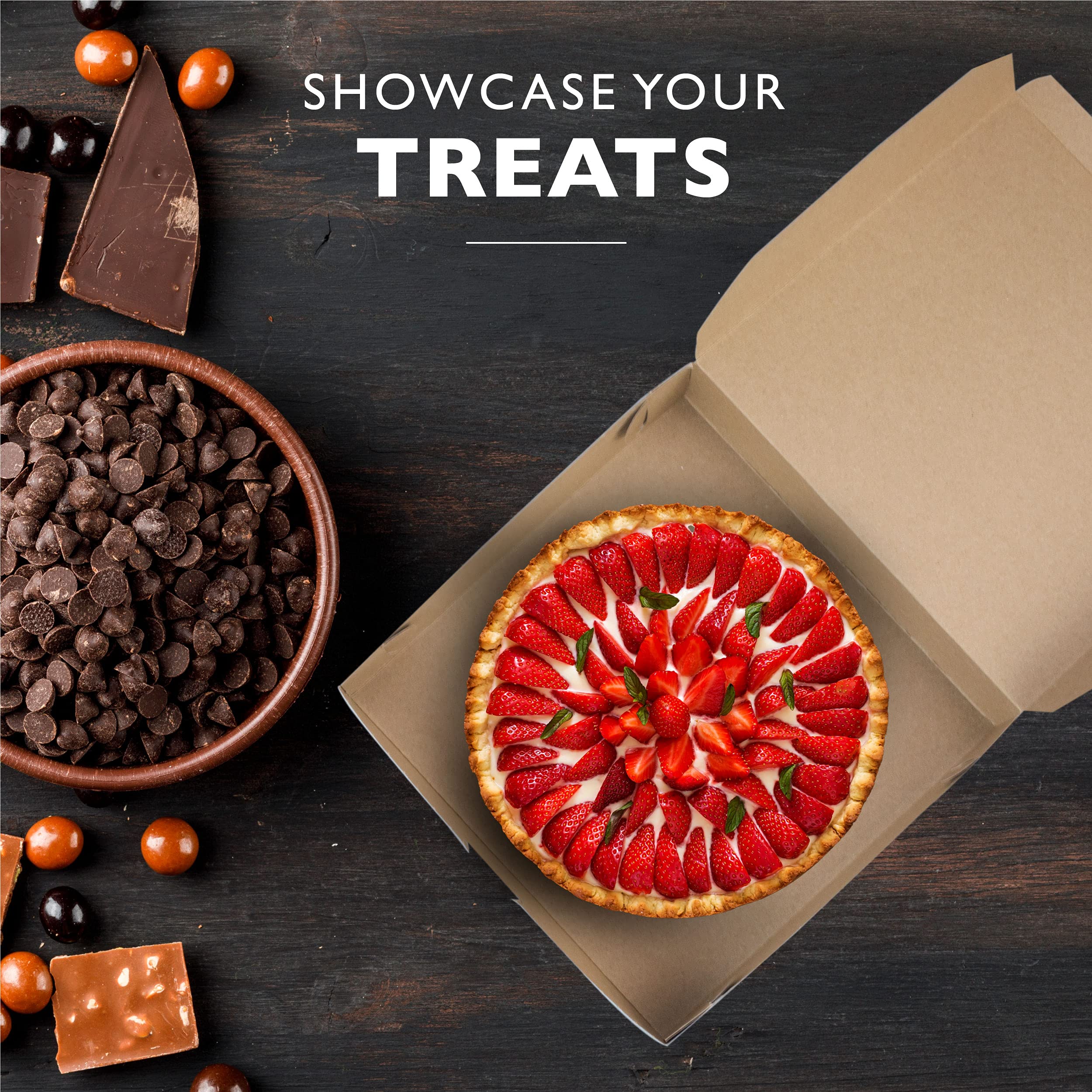 [25 Pack] White Pie Boxes 10x10x2.5" Square Bakery Boxes for Cookies, Cheesecake, Chocolate Covered Strawberries, Dessert, Macaroon, Bread Bulk Paper Cardboard Sweet Boxes for Surprises and Pastries