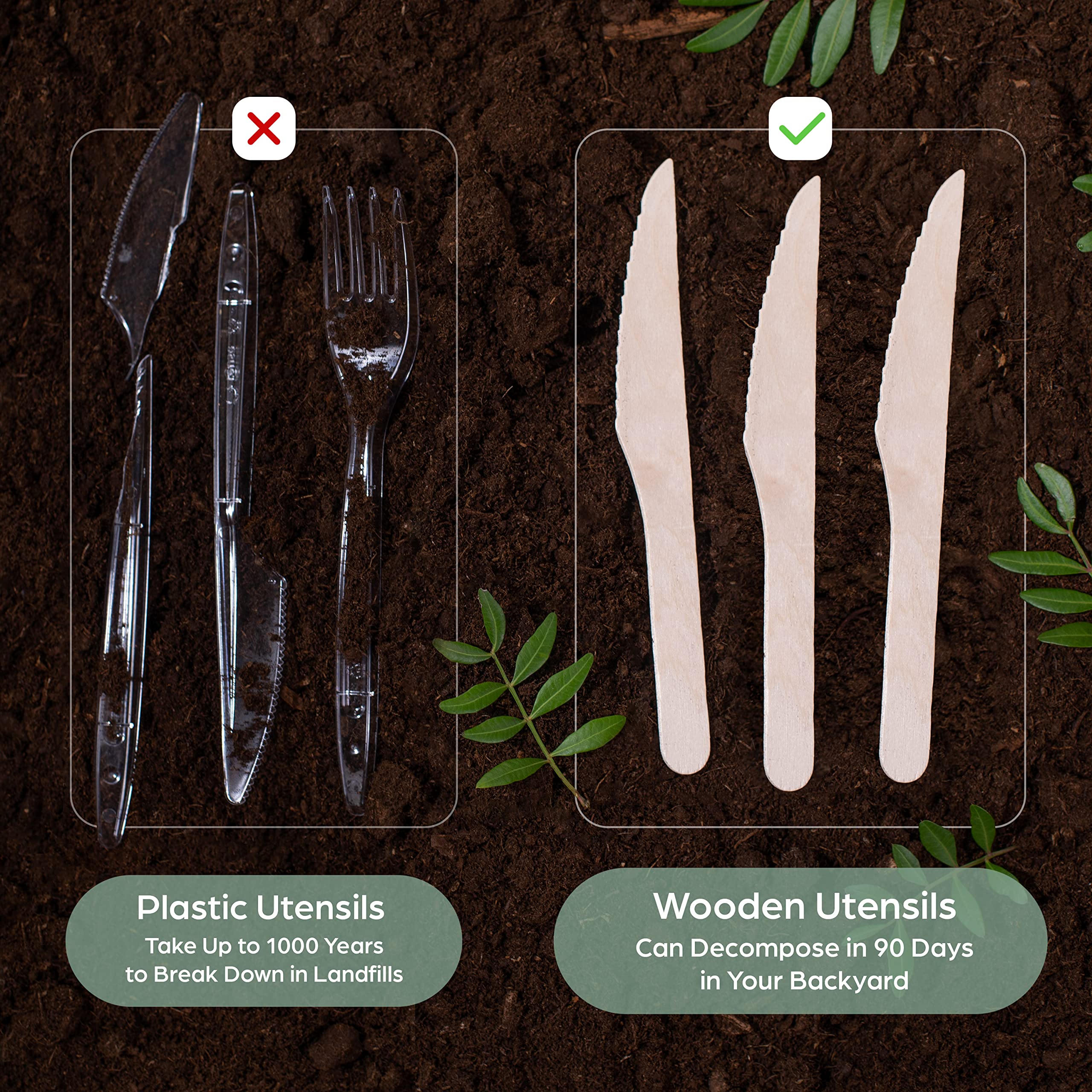 PURPLECLAY Wooden Knives Disposable – 300 Piece Wood Compostable Knives, Eco-Friendly Biodegradable Cutlery Set, Charcuterie Accessories Disposable, Wooden Knife for Parties, Plastic-Free Utensils