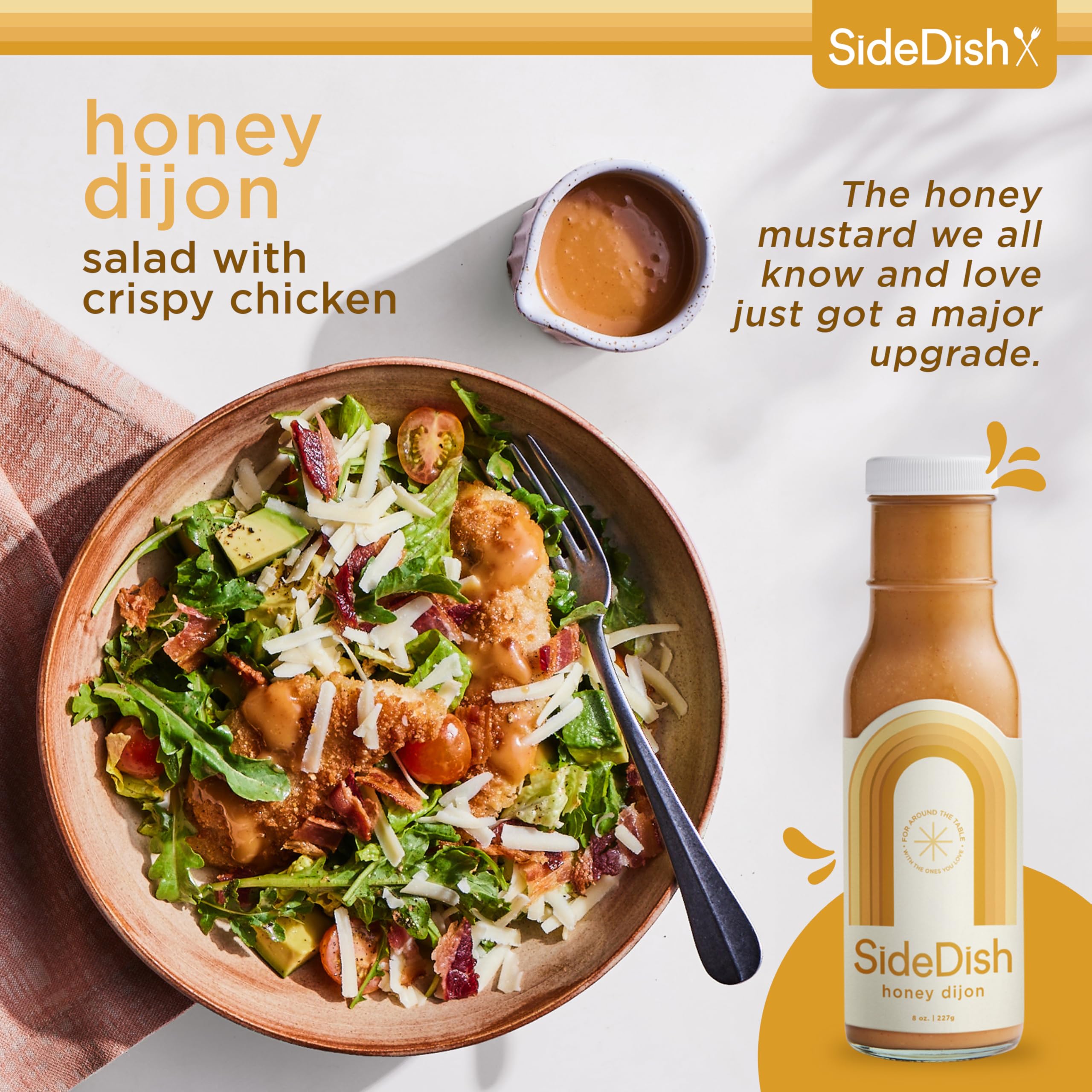 SideDish Honey Dijon Dressing (Pack of 3) – Seed Oil Free Made w/Avocado Oil – Refined Sugar Free, Dairy & Gluten Free Dip & Marinade – Paleo Honey Mustard Dressing for Dips, Sauces