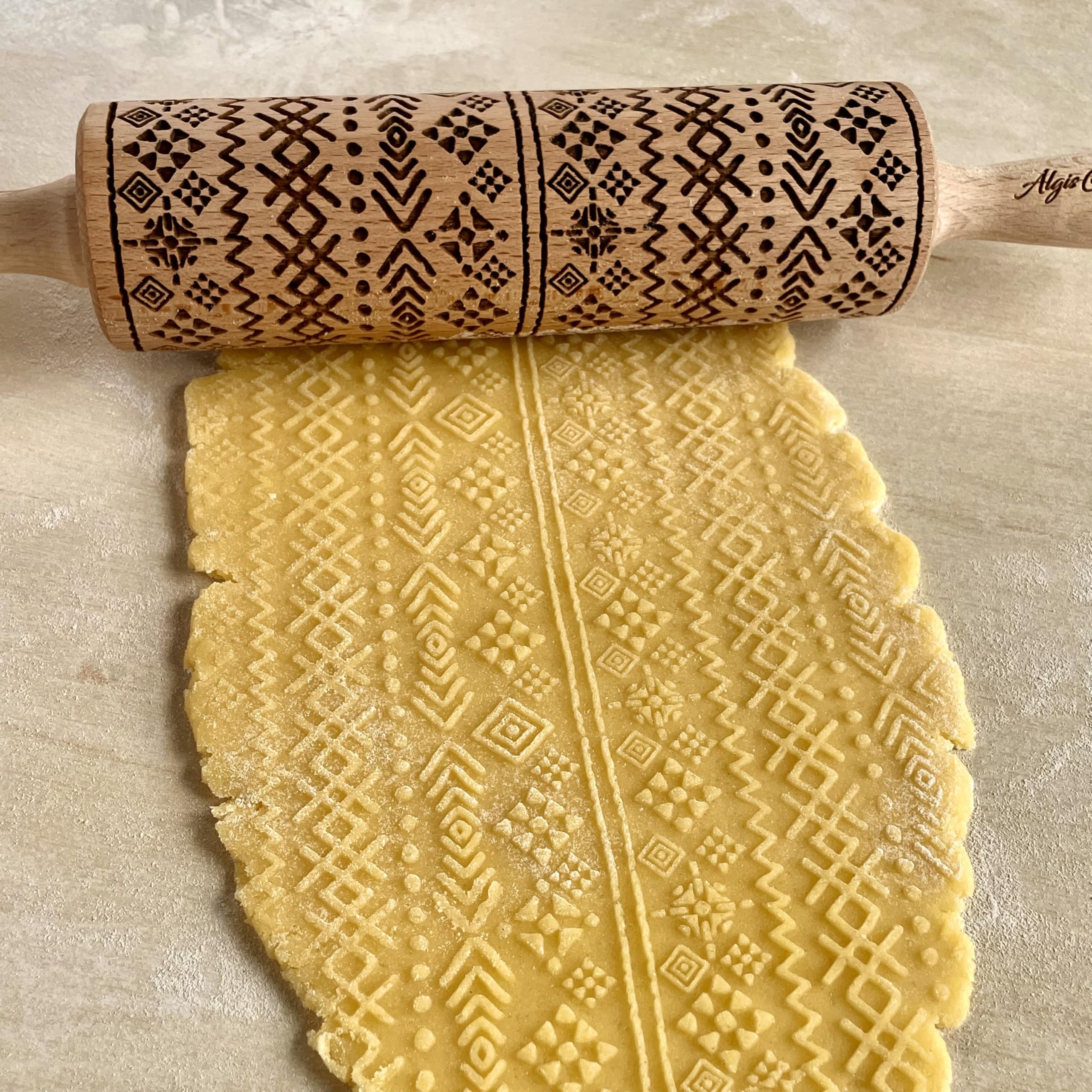 AZTEC Embossed Rolling Pin for Ceramic. Clay Roller and Ceramic Stamp for Embossing Pottery. Baking Gifts for Women by Algis Crafts for Embossed Cookies