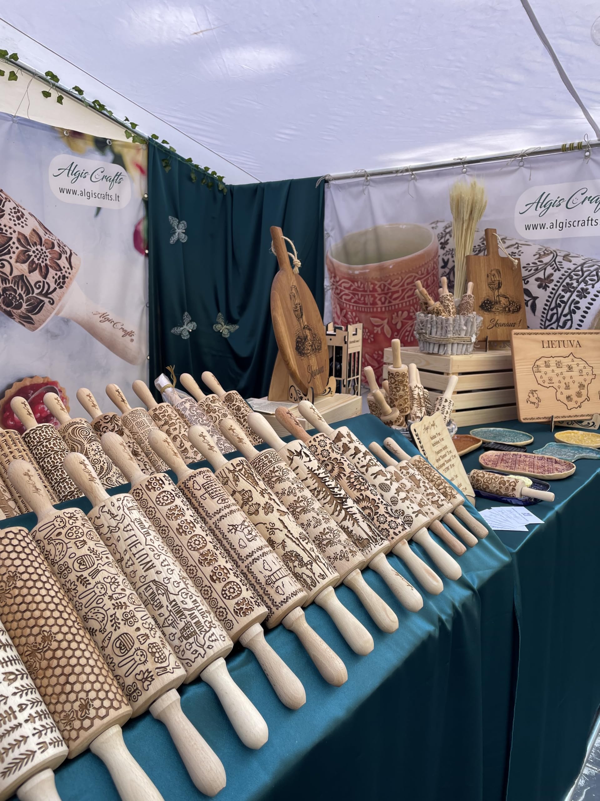 MOSS ROSE Embossed Rolling Pin for Ceramic. Clay Roller and Ceramic Stamp for Embossing Pottery. Baking Gifts for Women by Algis Crafts for Embossed Cookies