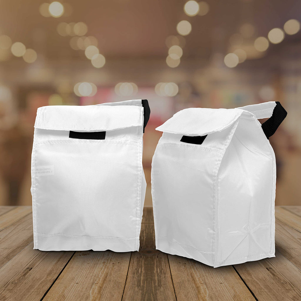 DISCOUNT PROMOS 10 Hook and Loop Insulated Lunch Bags Set - Polyester, Durable, Vibrant, Reusable - White