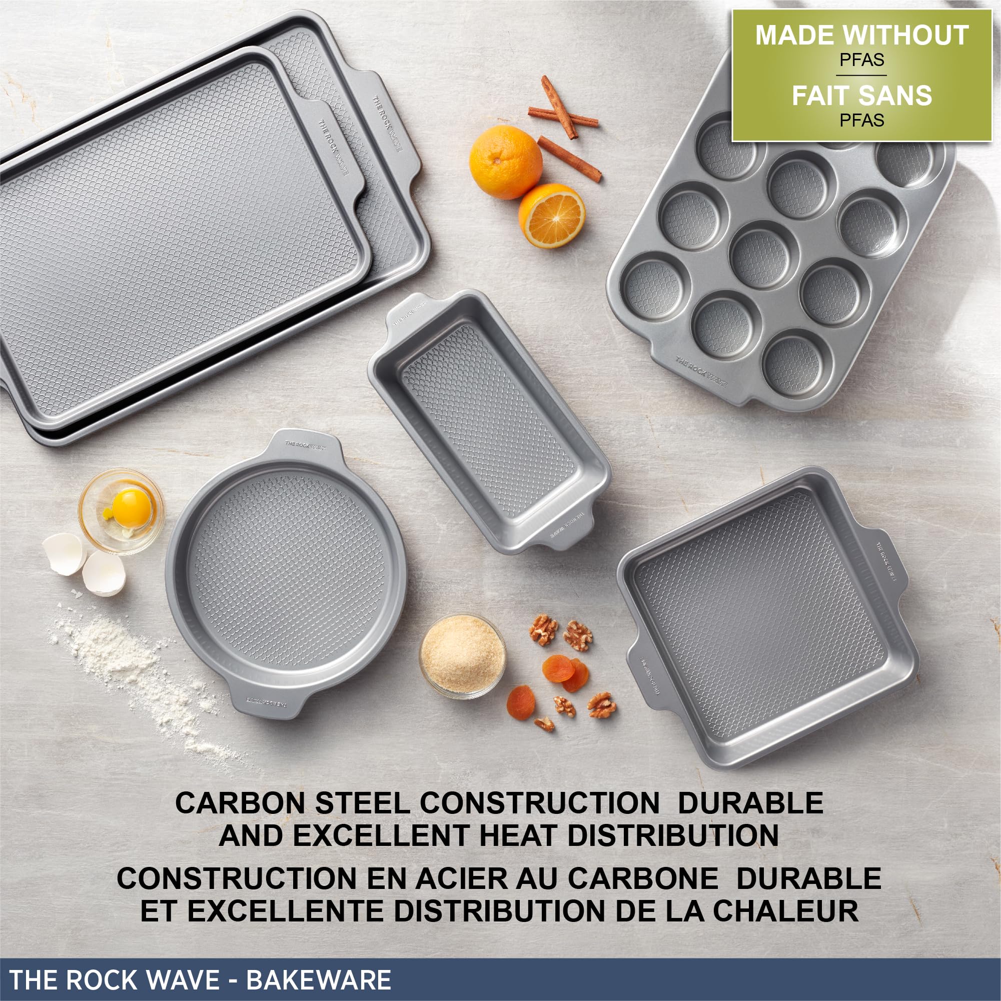 Starfrit The Rock Wav 9" Non-Stick Square Baking Pan, Carbon Steel, Grey
