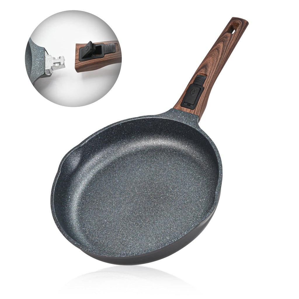 Bakoniion 8 Inch Smart Nonstick Frying Pan with Removable Handle, Cast Aluminum and Anti-Scratch Omelette Pan, Compatible with All Stovetops, Dishwasher and Oven Safe