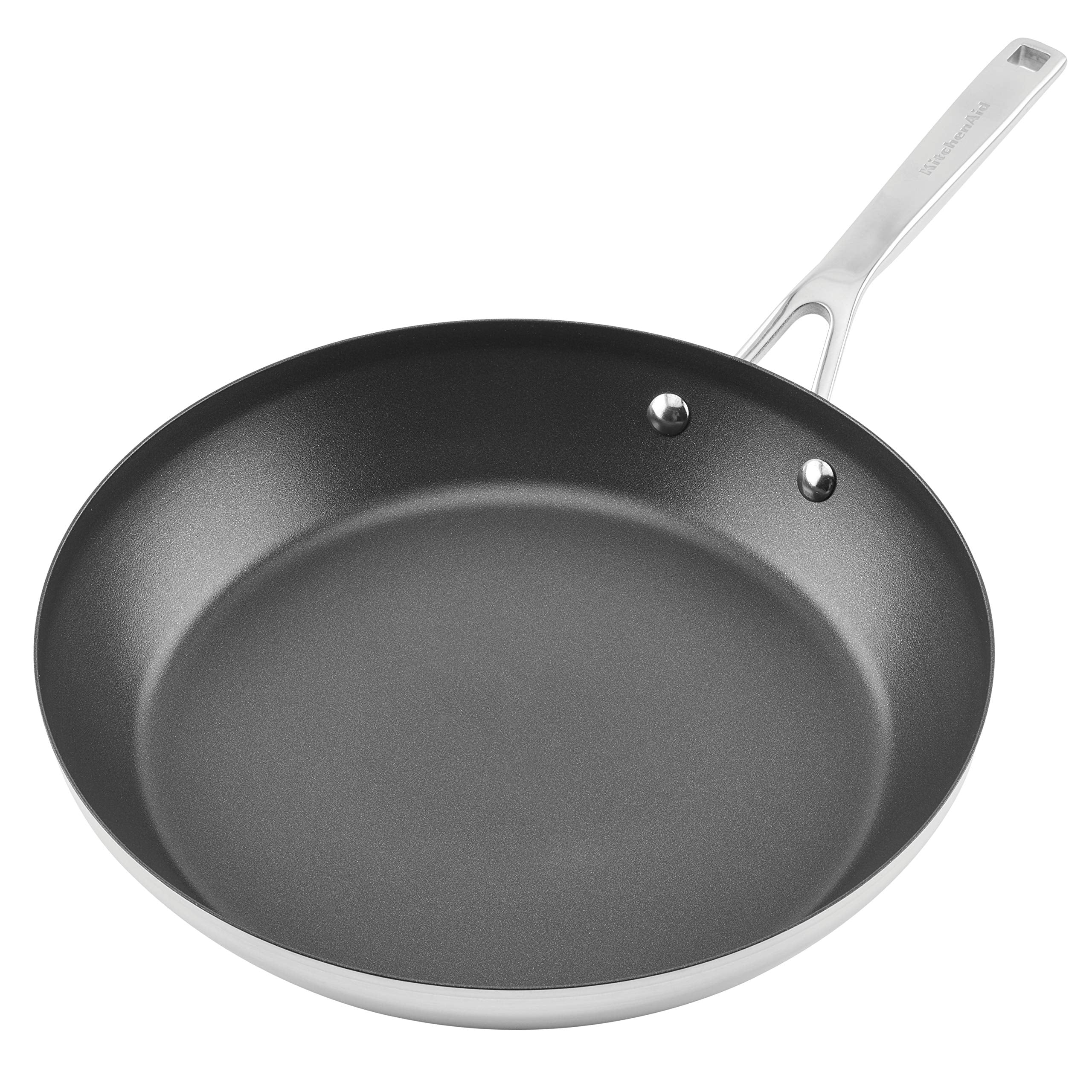 KitchenAid Stainless Steel 3-Ply Base Nonstick Induction Frying Pan, 12-Inch, Brushed Stainless Steel