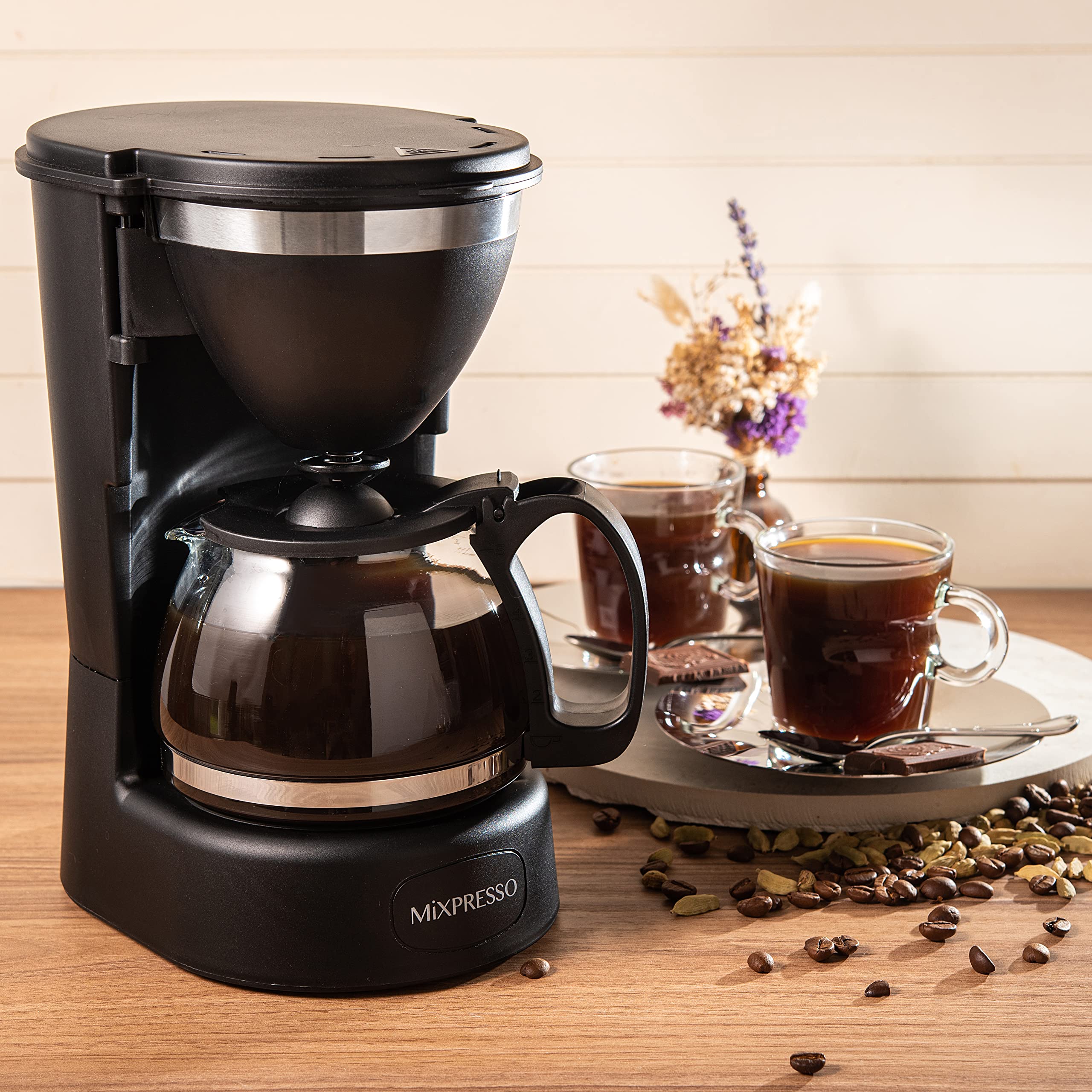 Mixpresso 5 Cup Drip Coffee Maker, Coffee Pot with Reusable Filter, Black
