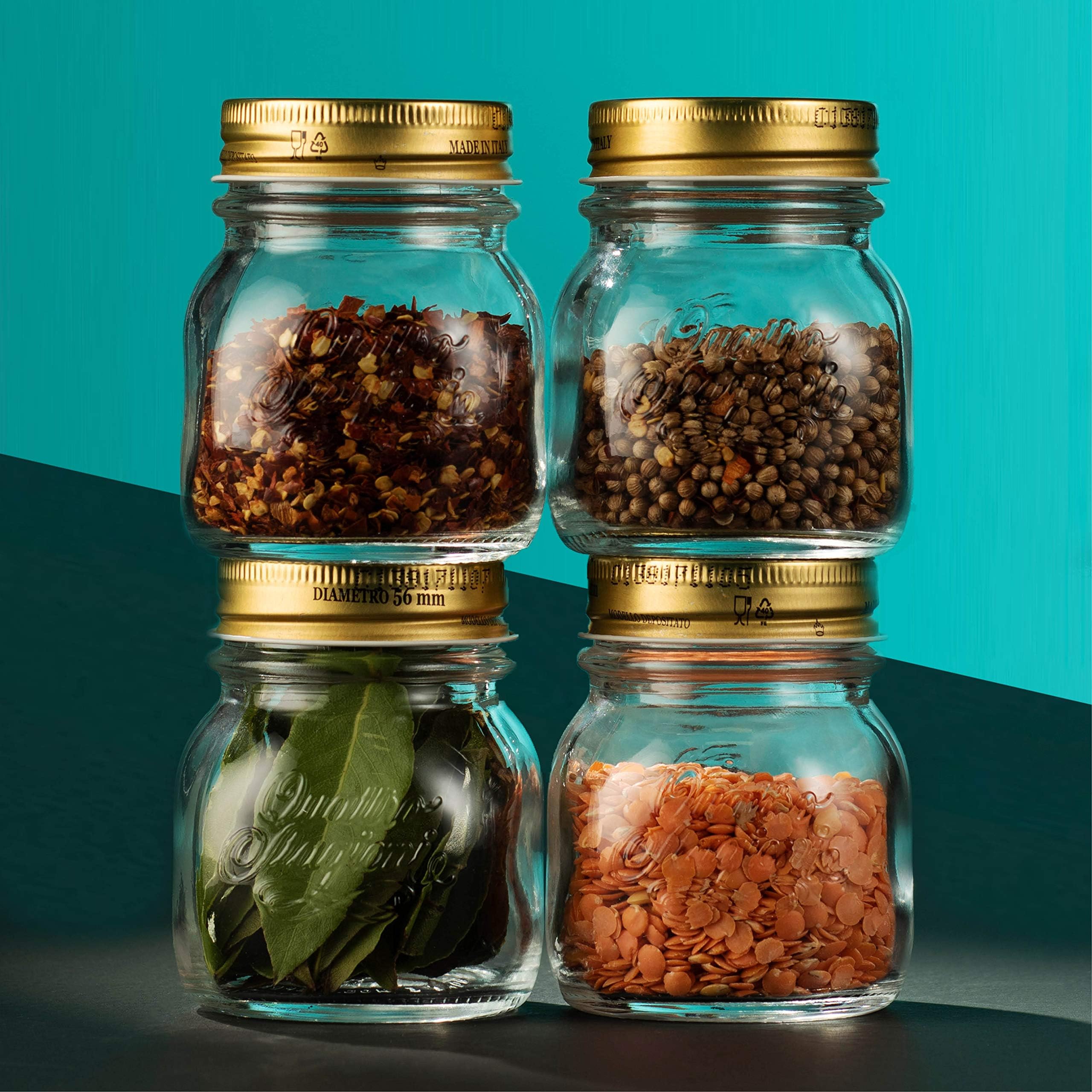 Bormioli Rocco Quattro Stagioni Small Glass Mason Jars 5 Ounce Mini Jars (6-Pack) with Metal Airtight Lid, For Jam, Jelly, baby food, Crafts, Spices, Dry Food Storage, Wedding favors, Decorating Jar